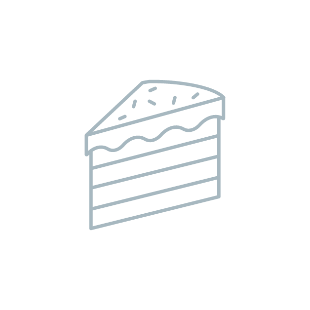 Line drawing of a slice of cake with layers and icing.