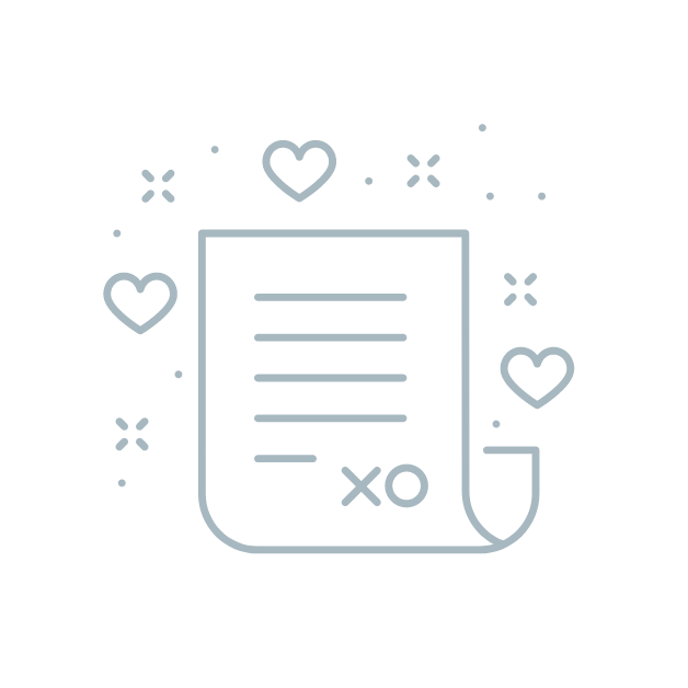 A heart-themed checklist or letter with hearts and decorative elements around it.