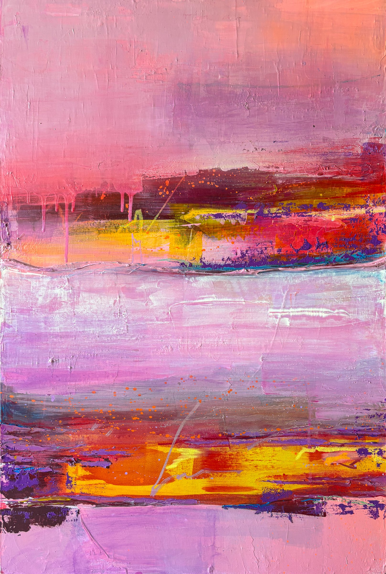 A Pause In Pink, 2025 - mixed media on canvas, 90x60 cm