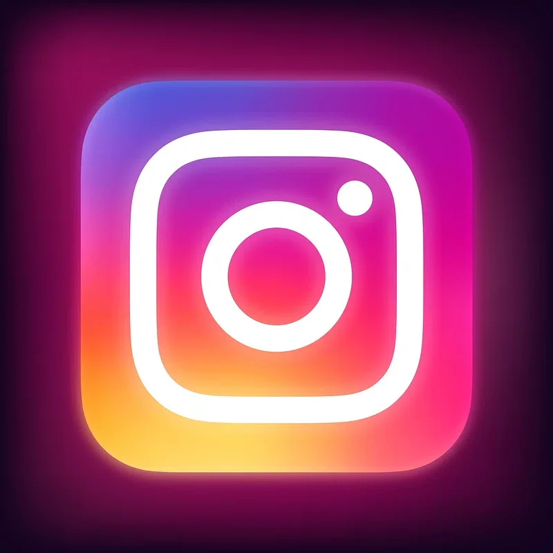 Instagram logo with neon colors and a glowing effect