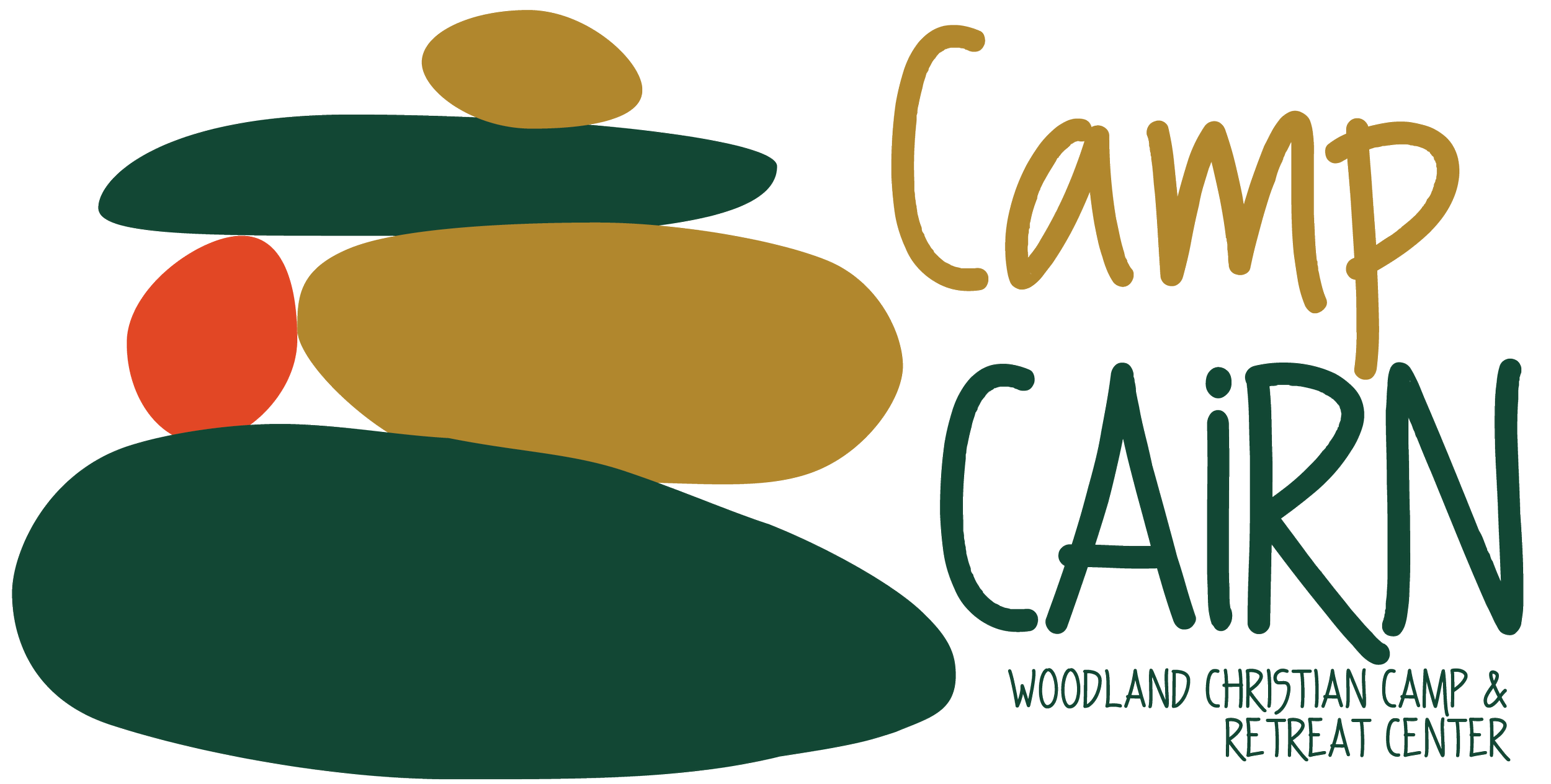 Logo for Woodland Christian Camp & Retreat Center featuring stylized rocks and the words "Camp" and "Caretaker"