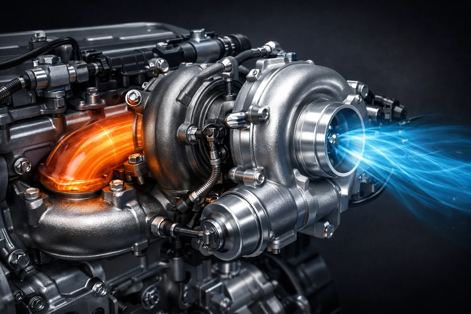 A diesel engine turbocharger assembly illustrating the benefits of professional van fuel economy tuning.