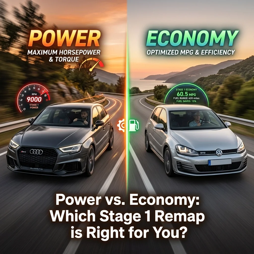 Comparison of Power vs Economy Stage 1 ECU remapping benefits for cars and vans in Kent.
