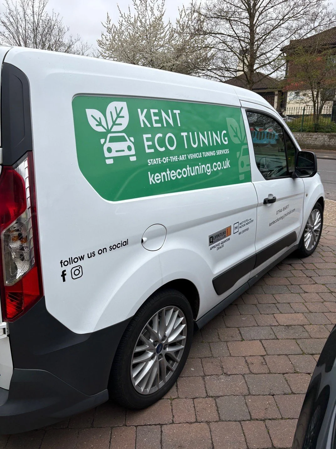 Side view of the Kent Eco Tuning branded van during a mobile service visit in Chatham ME4/ME5.