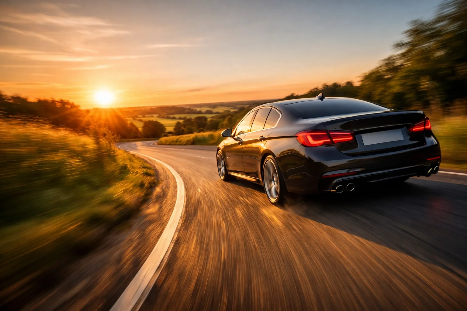 Car driving through Kent countryside demonstrating improved performance after a Stage 1 remap.