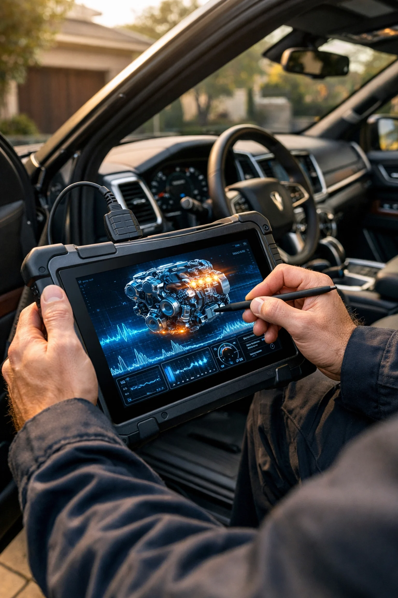 Professional technician performing a mobile ECU remap service on a customer's driveway in Medway, Kent.