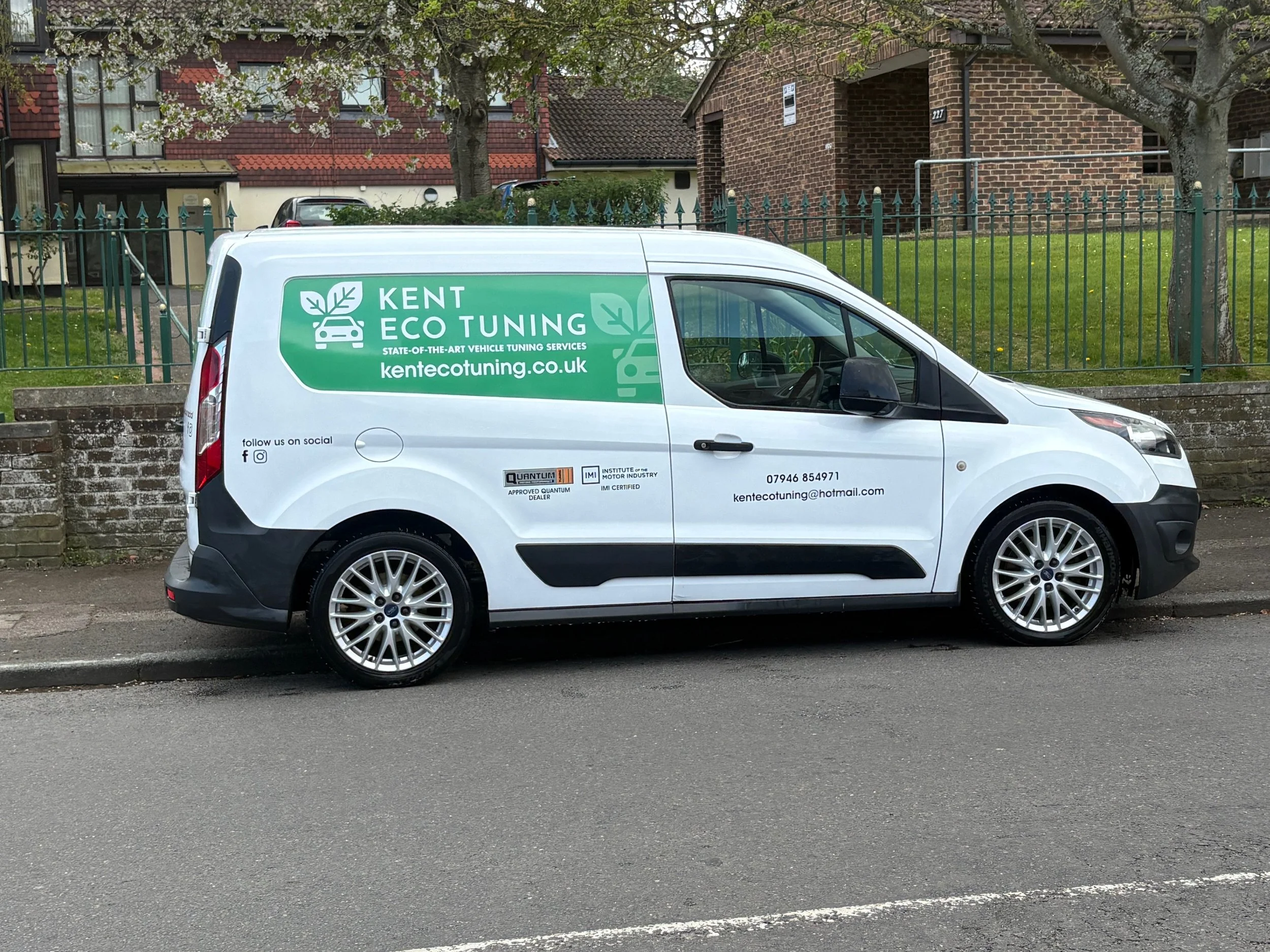 Kent Eco Tuning branded mobile service van parked in a Sittingbourne residential street, offering professional ECU remapping and car tuning in ME9 and ME10.