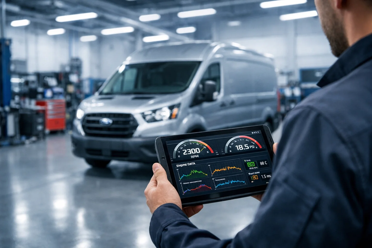 Technician using digital diagnostic tools for DPF health checks at Kent Eco Tuning
