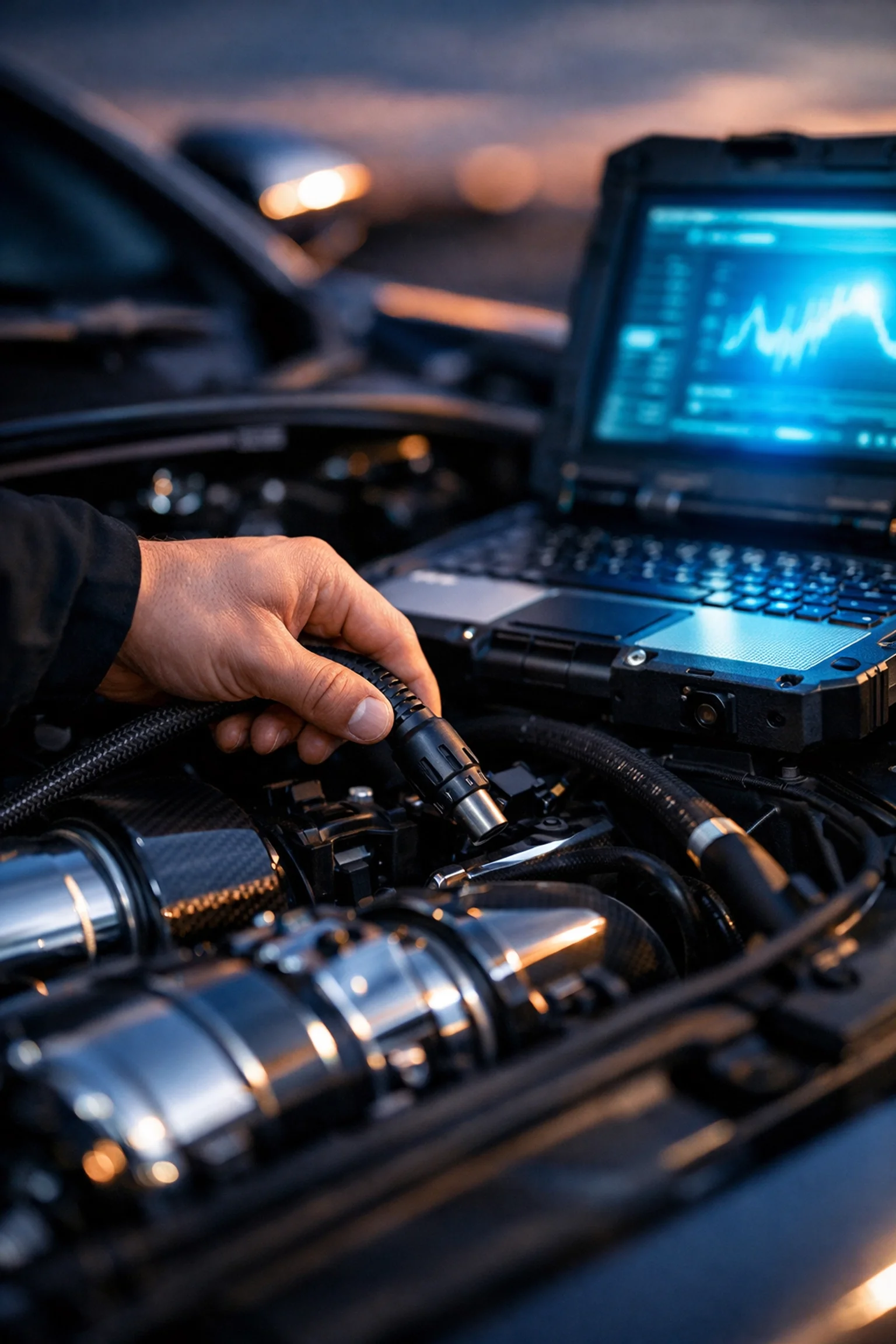 Mobile technician performing car tuning in Rochester using dealer-level diagnostic tools.