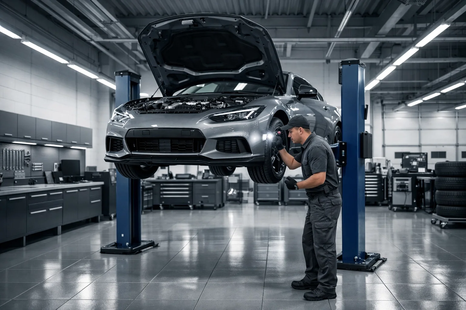 Professional vehicle inspection at a Kent tuning workshop to ensure engine health and safety.