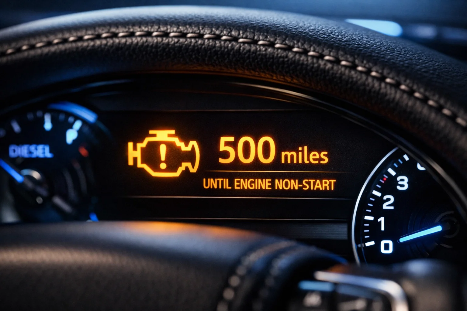 AdBlue warning light on car dashboard showing range countdown Kent