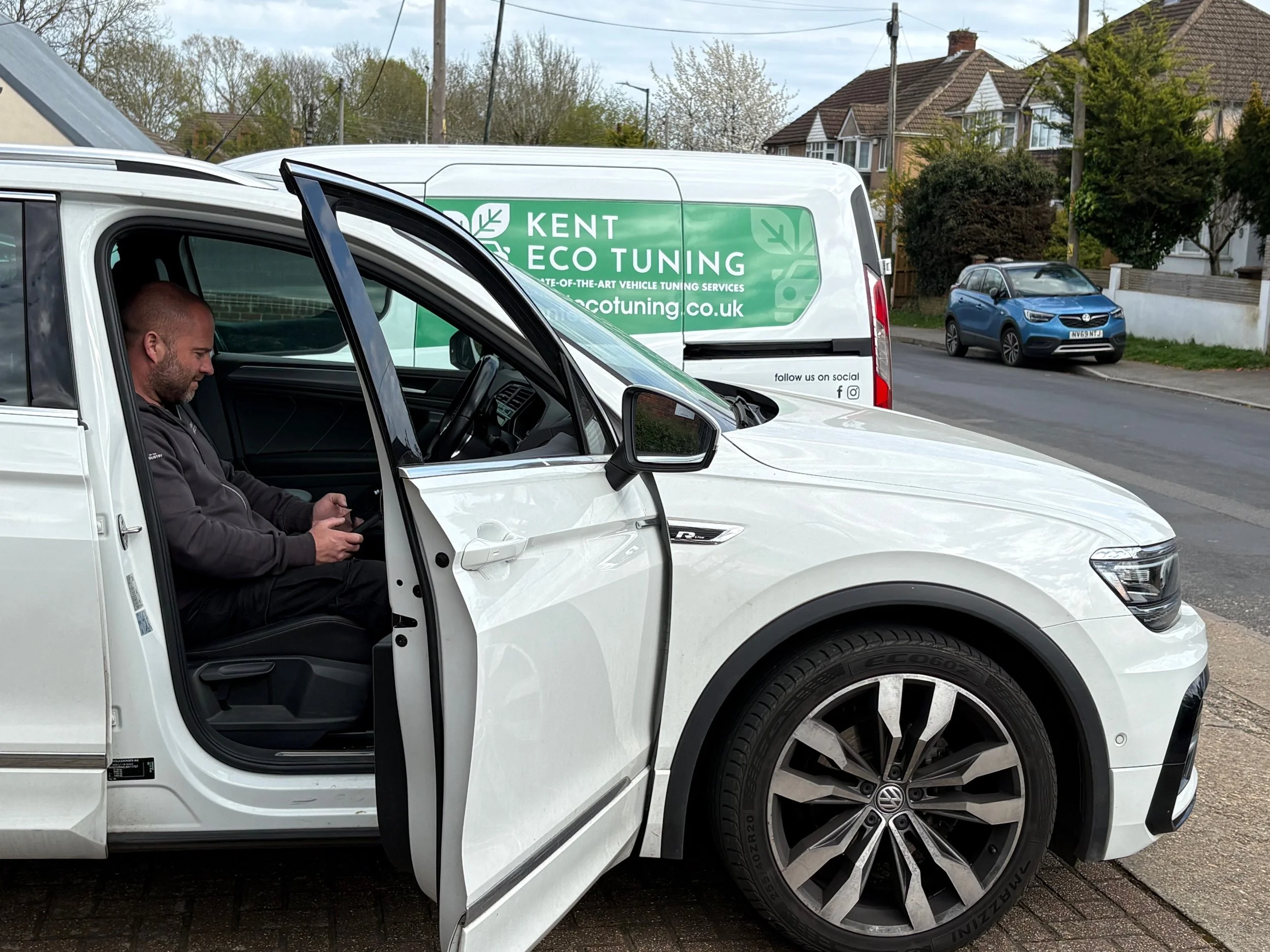Kent Eco Tuning technician performing mobile ECU remapping on a Volkswagen in Rochester