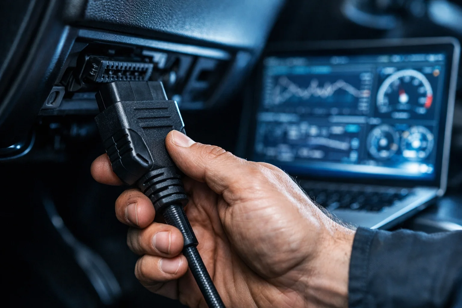 Technician performing a professional ECU remapping diagnostic on a modern car engine in Medway.