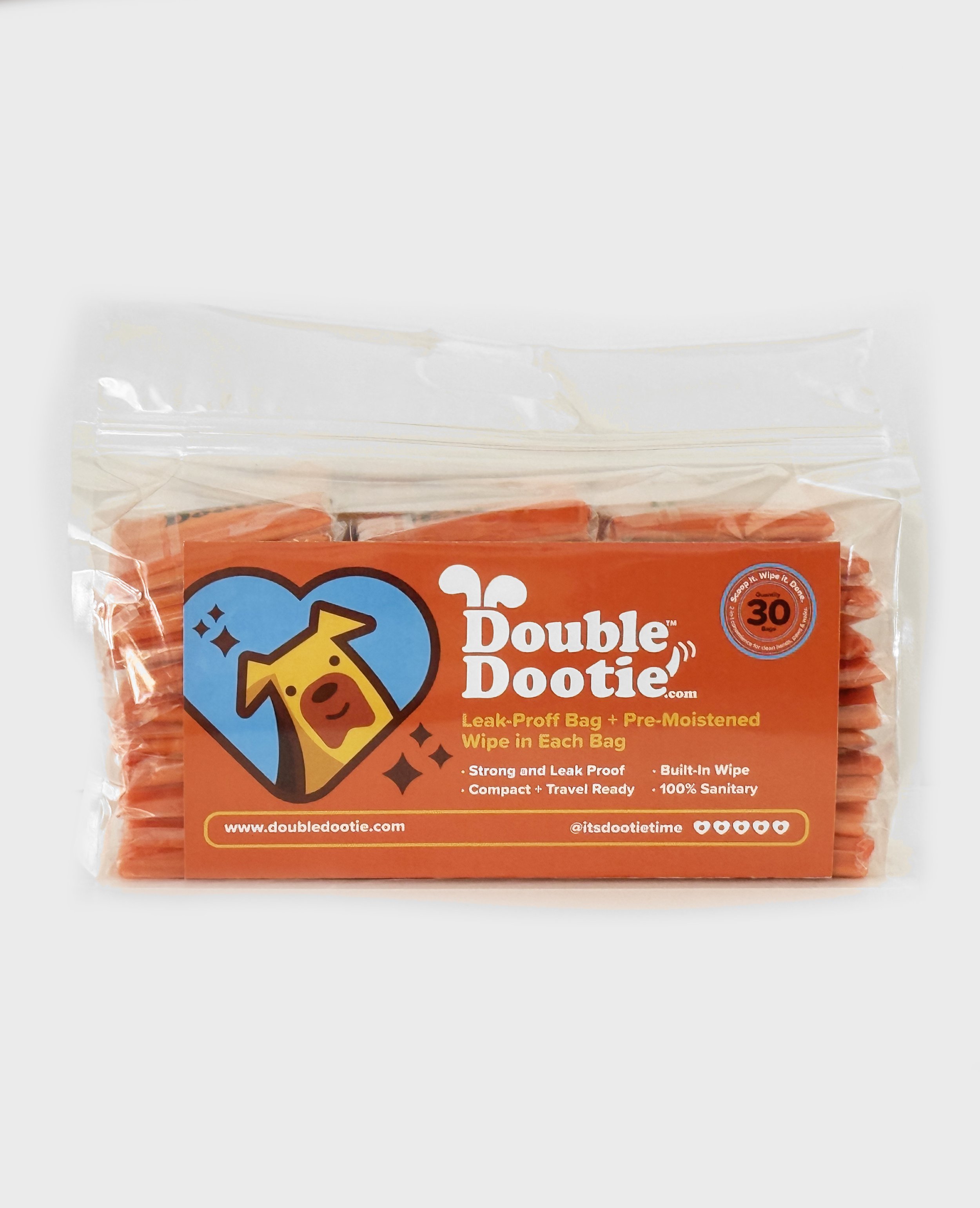 Double Dootie™ All-In-One Dog Waste Bag with Built-In Wipe