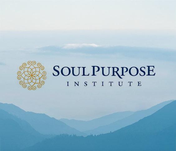 Logo of Soul Purpose Institute with a mountain landscape and sky in the background.