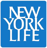 A blue square logo with black text that says 'New York Life'.