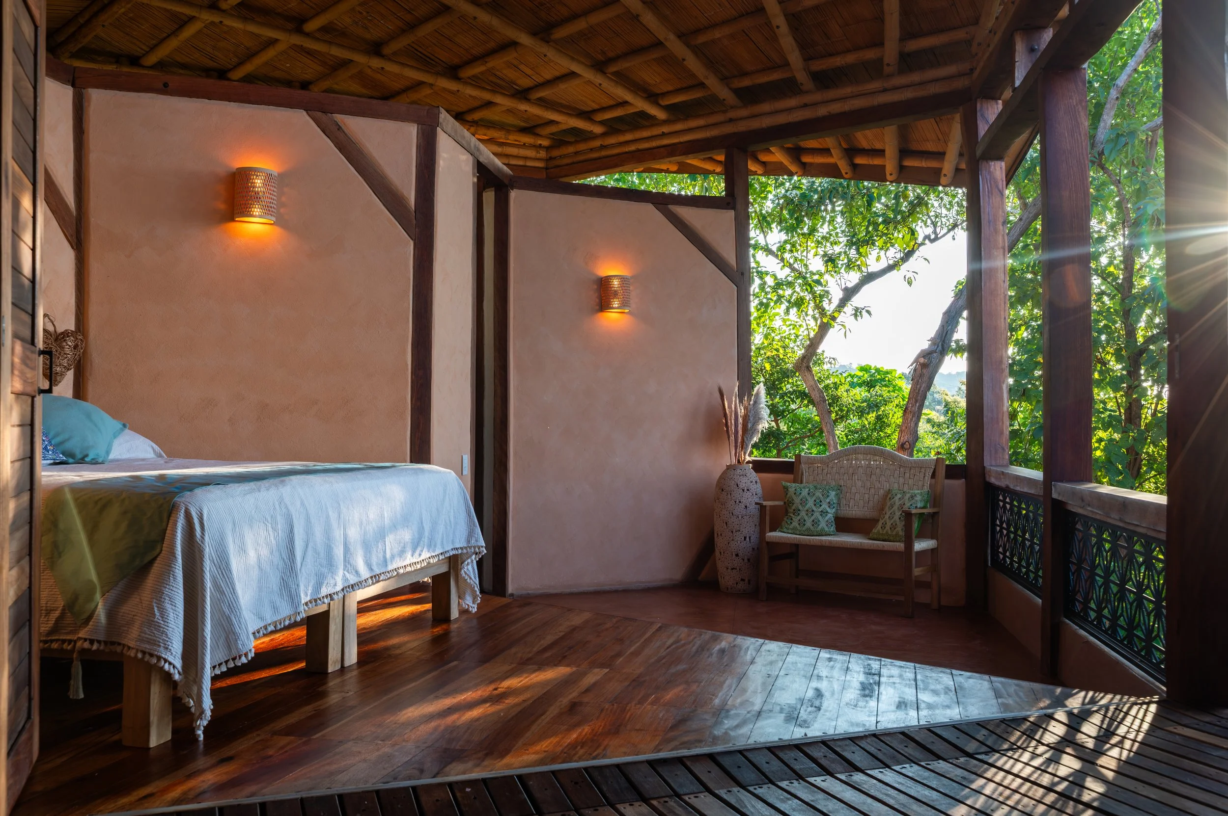 Open bedroom in Palapa Oaxaca coast. editorial lifestyle