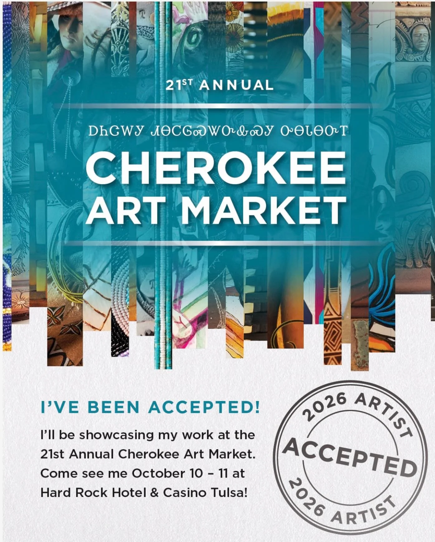 I&rsquo;m excited to share that I&rsquo;ve been accepted into the 21st Annual Cherokee Art Market!  For both traditional and contemporary basketry!!!!

Join me Oct. 10 &ndash; 11 at Hard Rock Hotel &amp; Casino Tulsa. I&rsquo;ll be bringing my best w