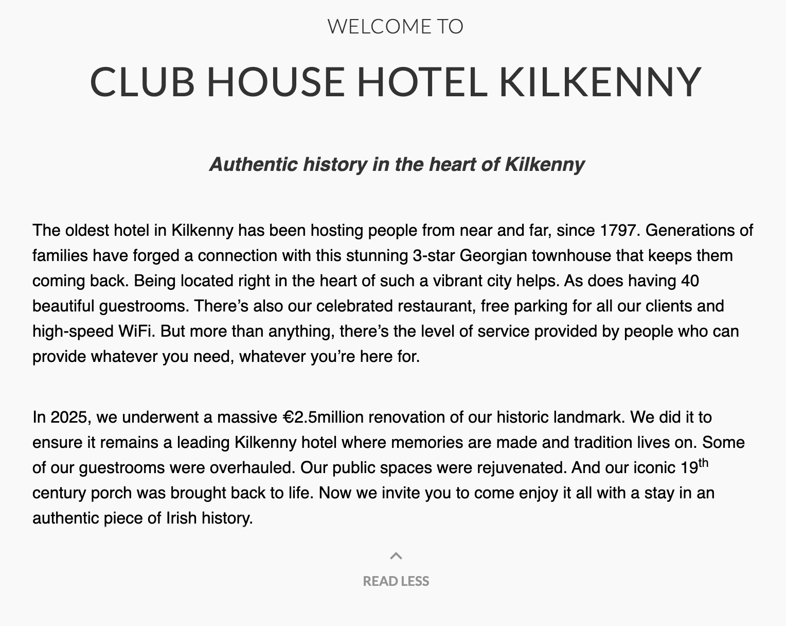 Two short but professionally crafted paragraphs of copy introducing the hotel to visitors.