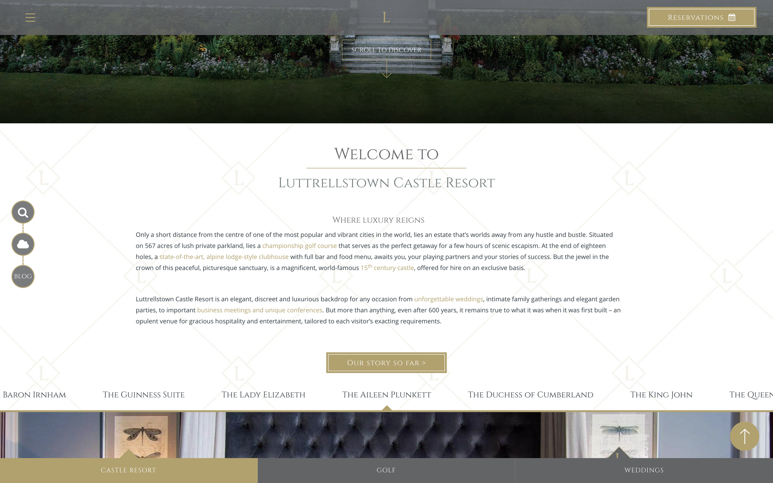 A expertly crafted text introduction to the hotel, estate and castle at Luttrellstown Castle Resort.