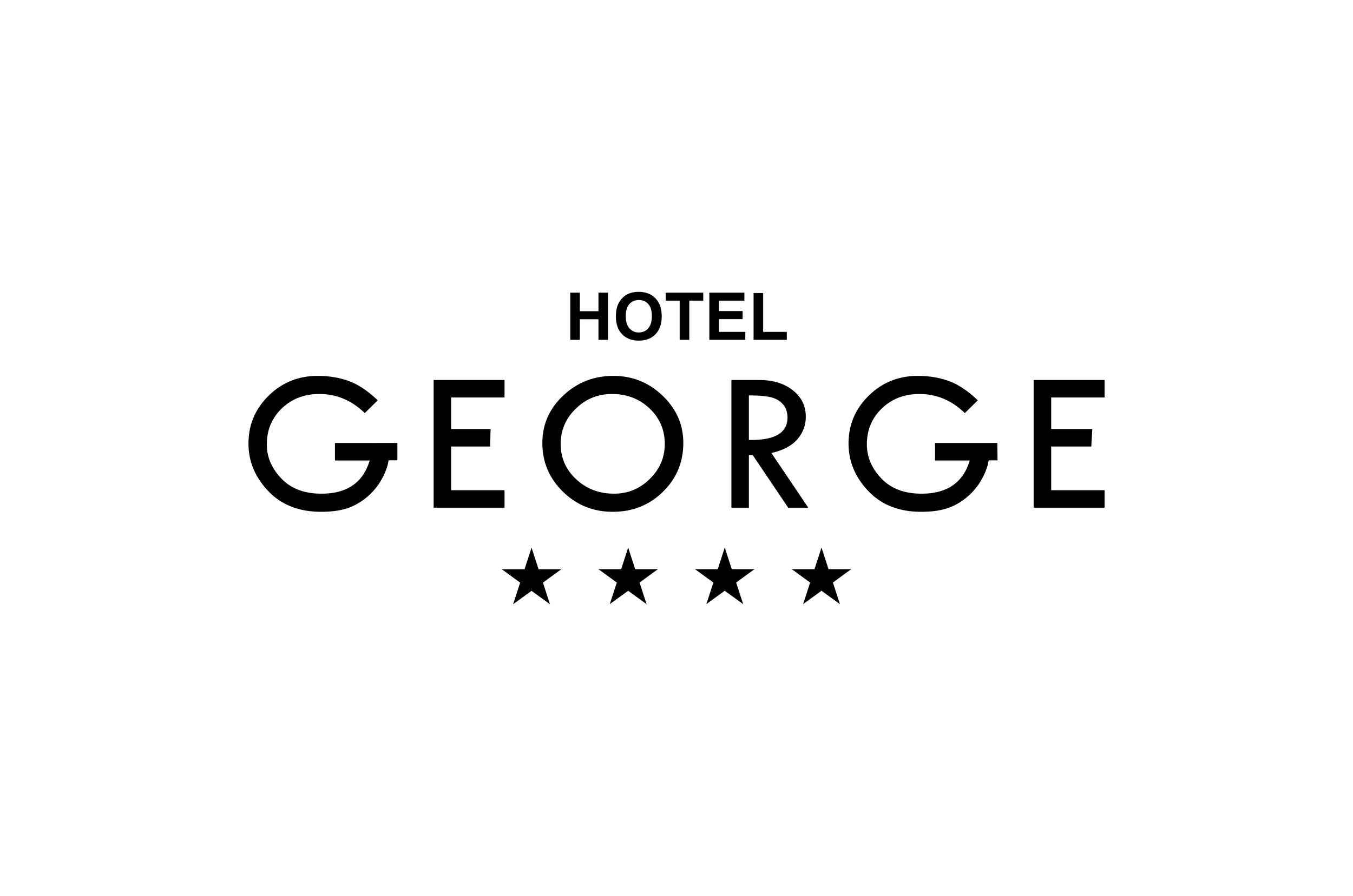 Black and white George Hotel logo with four black stars below the name of the hotel.