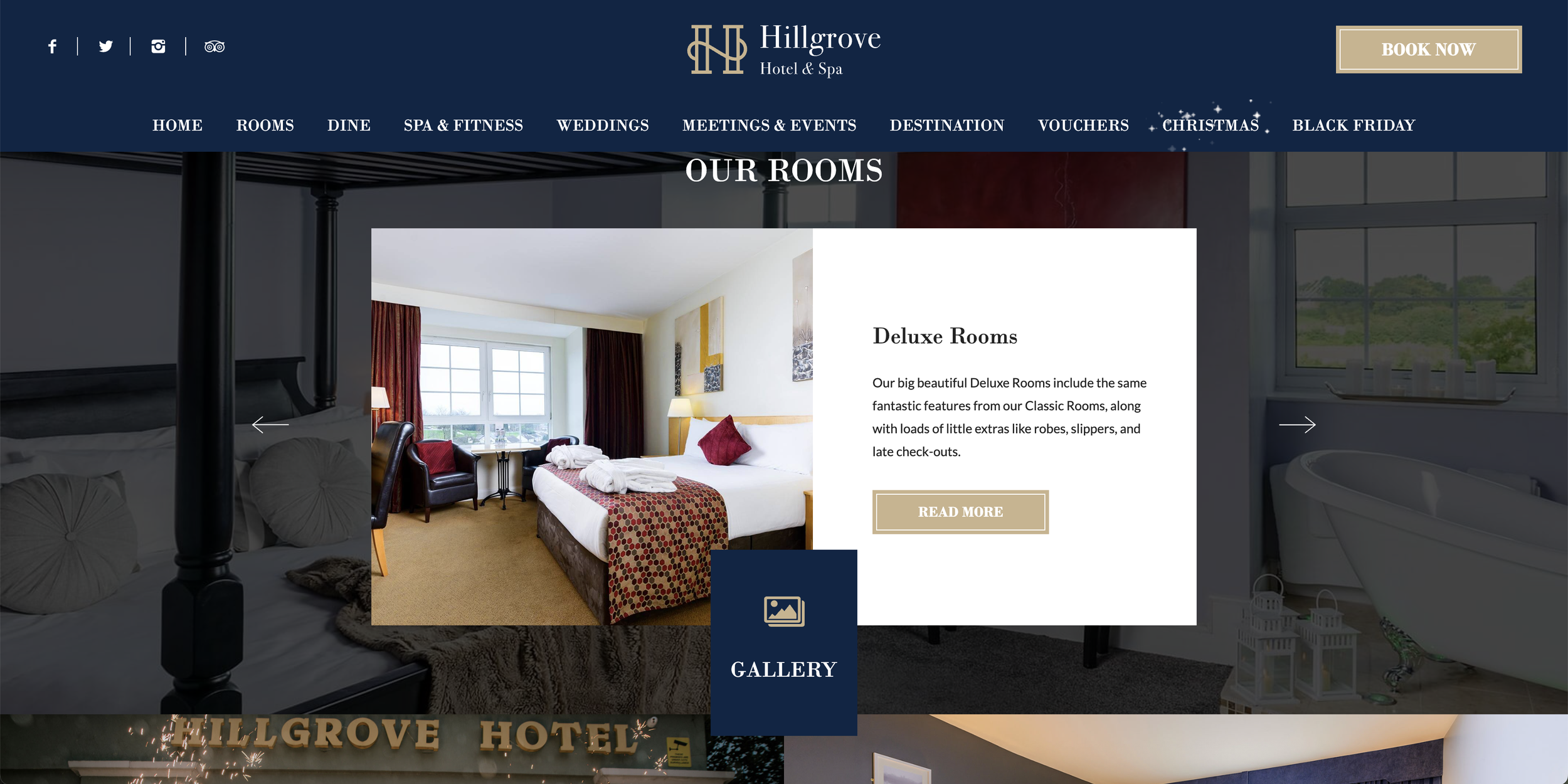 Professionally crafted overview of a double room next to a large bed covered by a luxurious throw.