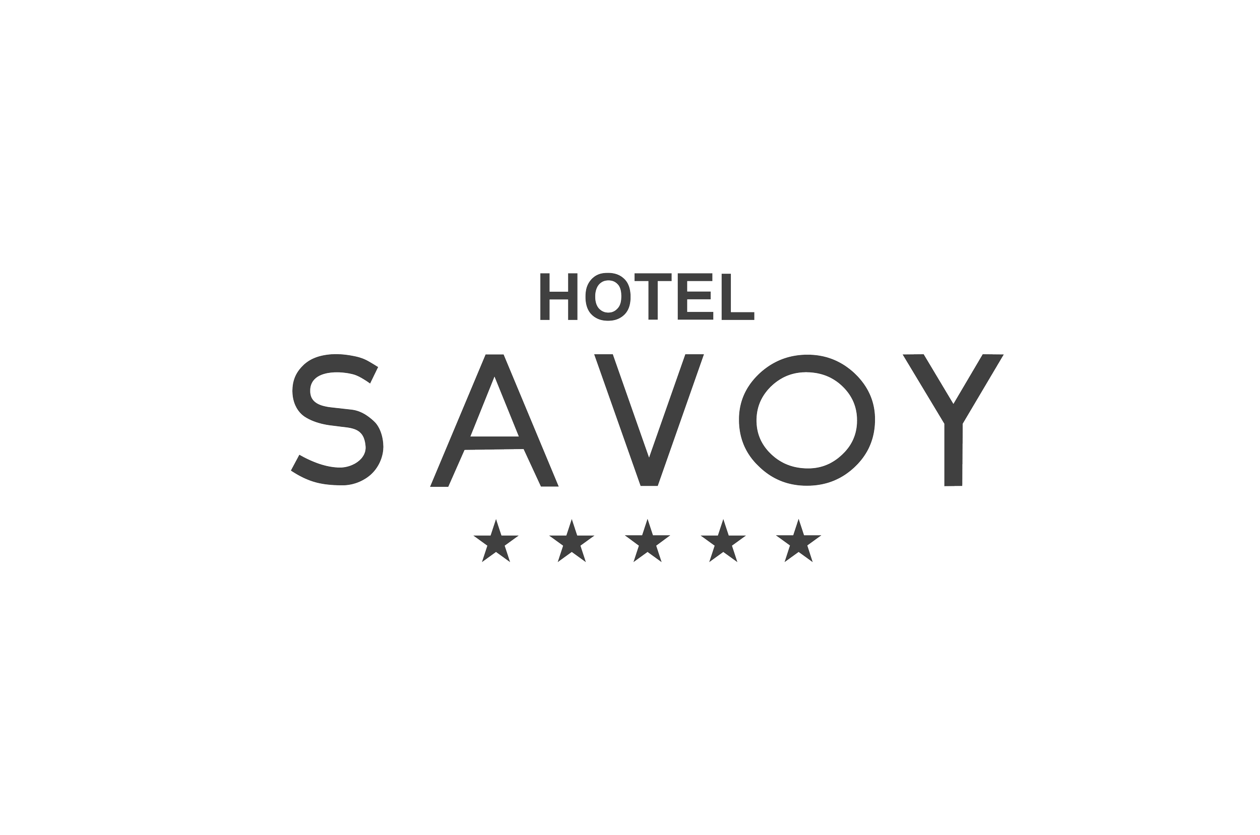 Black and white hotel logo with the text 'Hotel Savoy' and five stars underneath it.