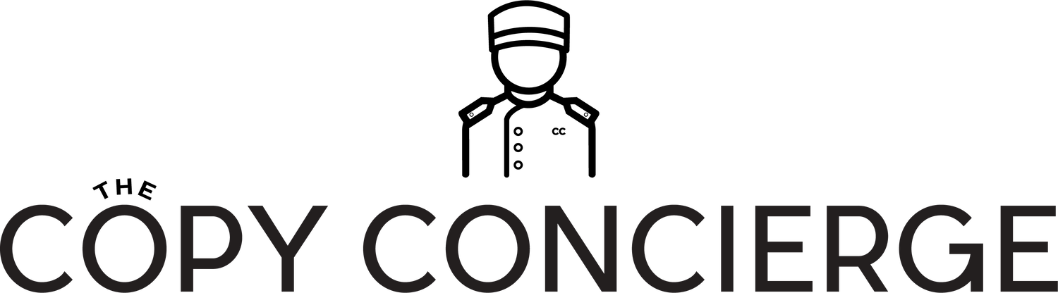 The Copy Concierge logo - a line drawing of a hotel concierge in uniform above the text.