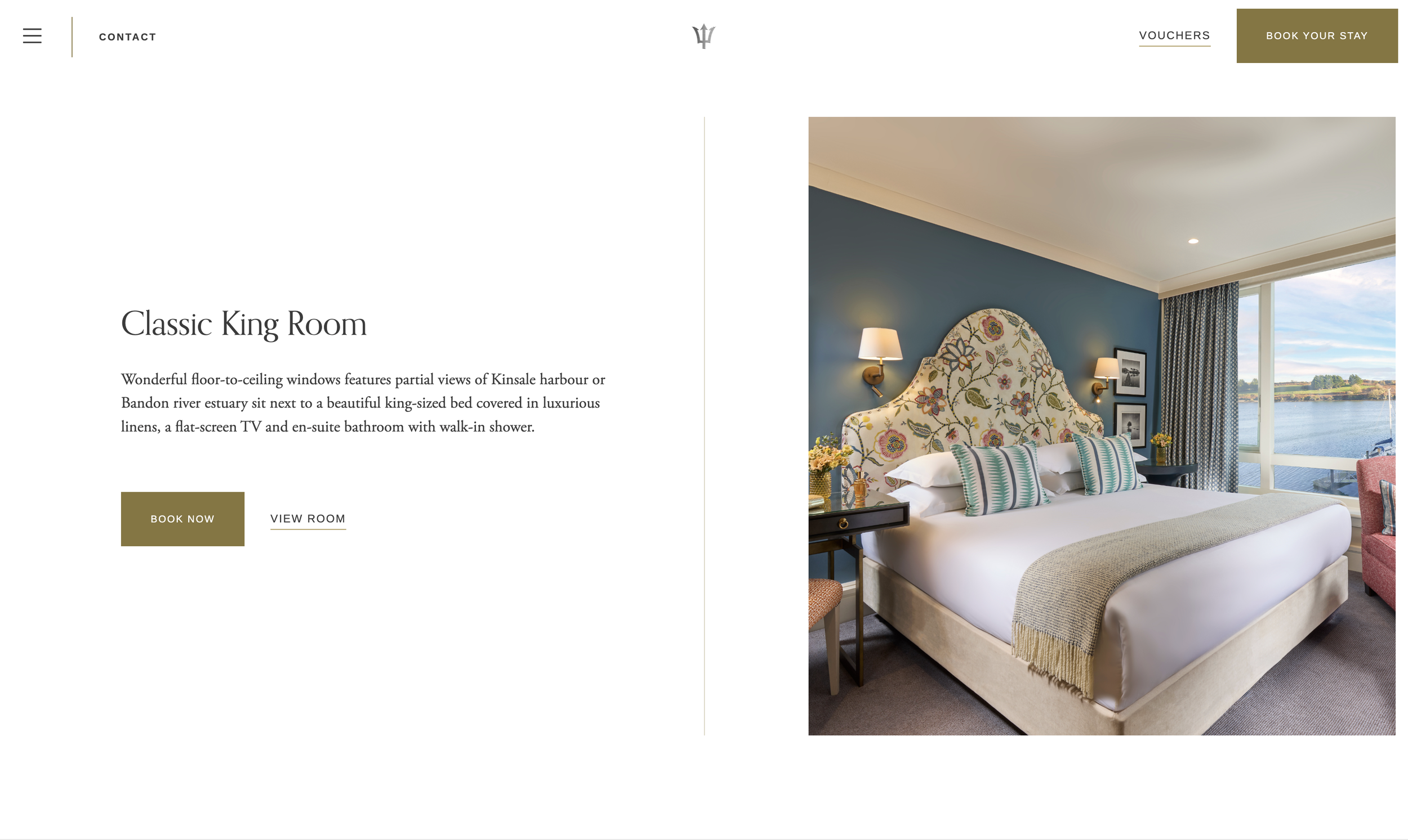 Short overview of a Classic King Room with a king sized bed next to a window overlooking the sea.