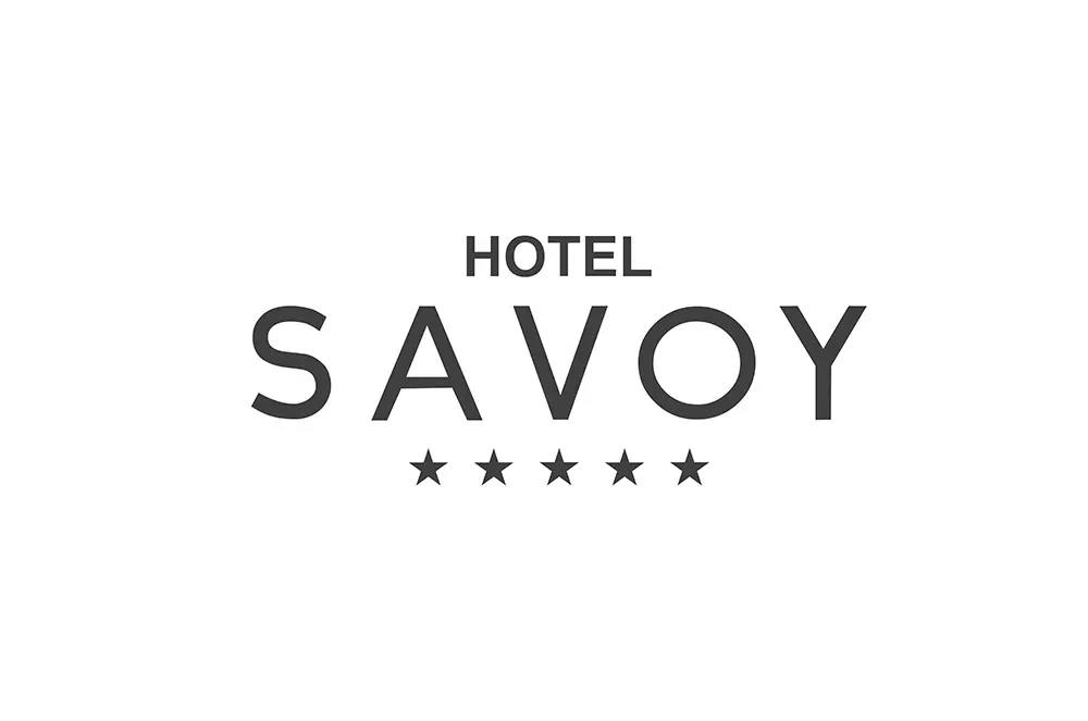 Black and white hotel logo with the text 'Hotel Savoy' and five stars underneath it.