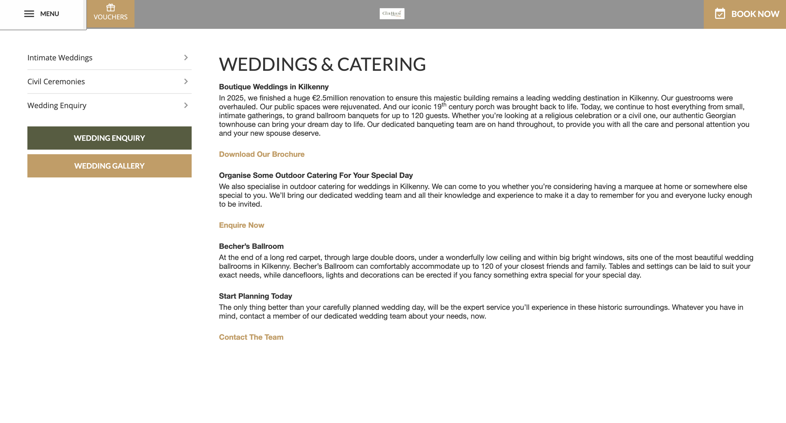 Four paragraphs of carefully crafted hotel copy outlining the hotel’s weddings and catering offering