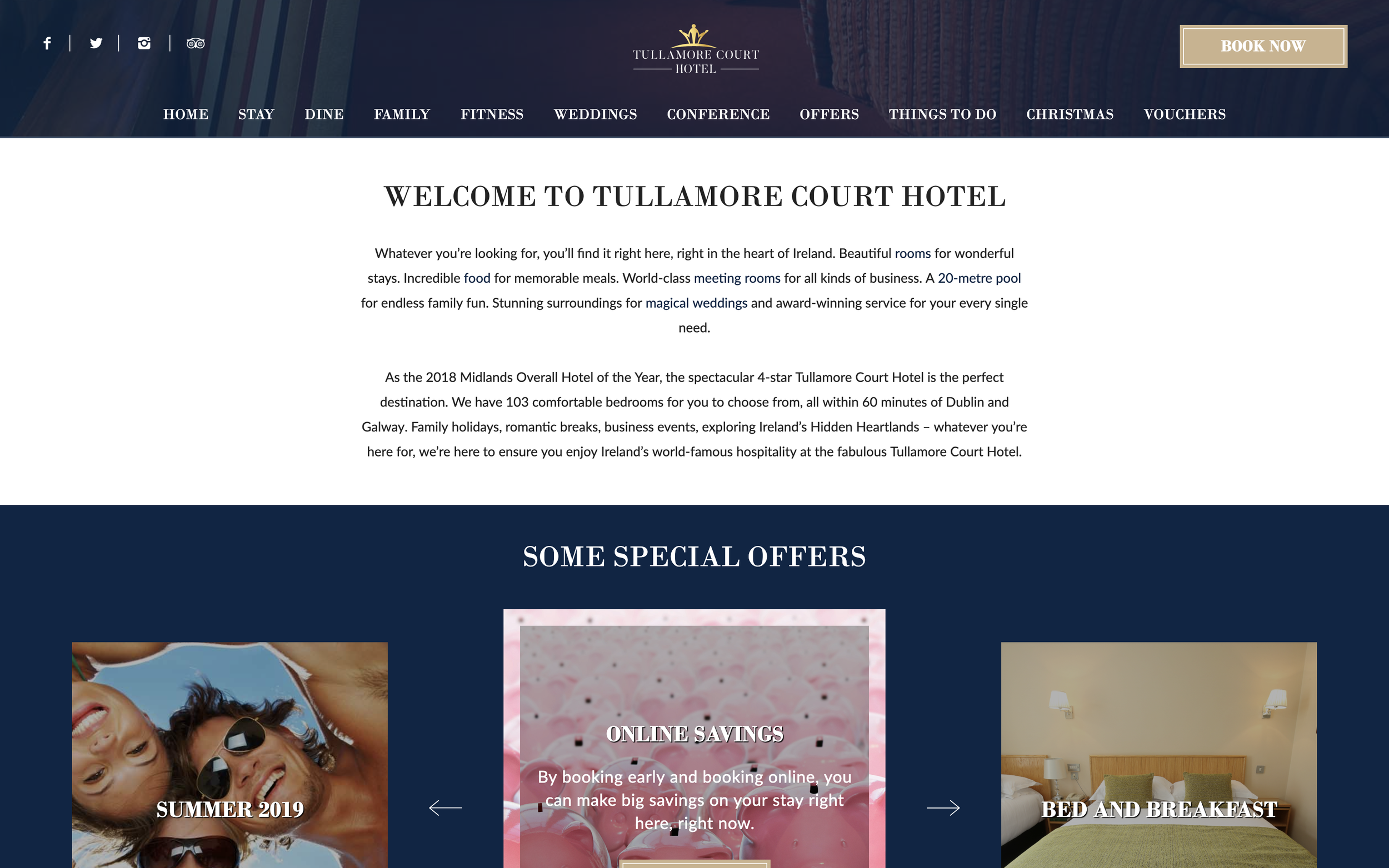 A two-paragraph introduction to the Tullamore Court Hotel, its facilities and many reasons to visit.