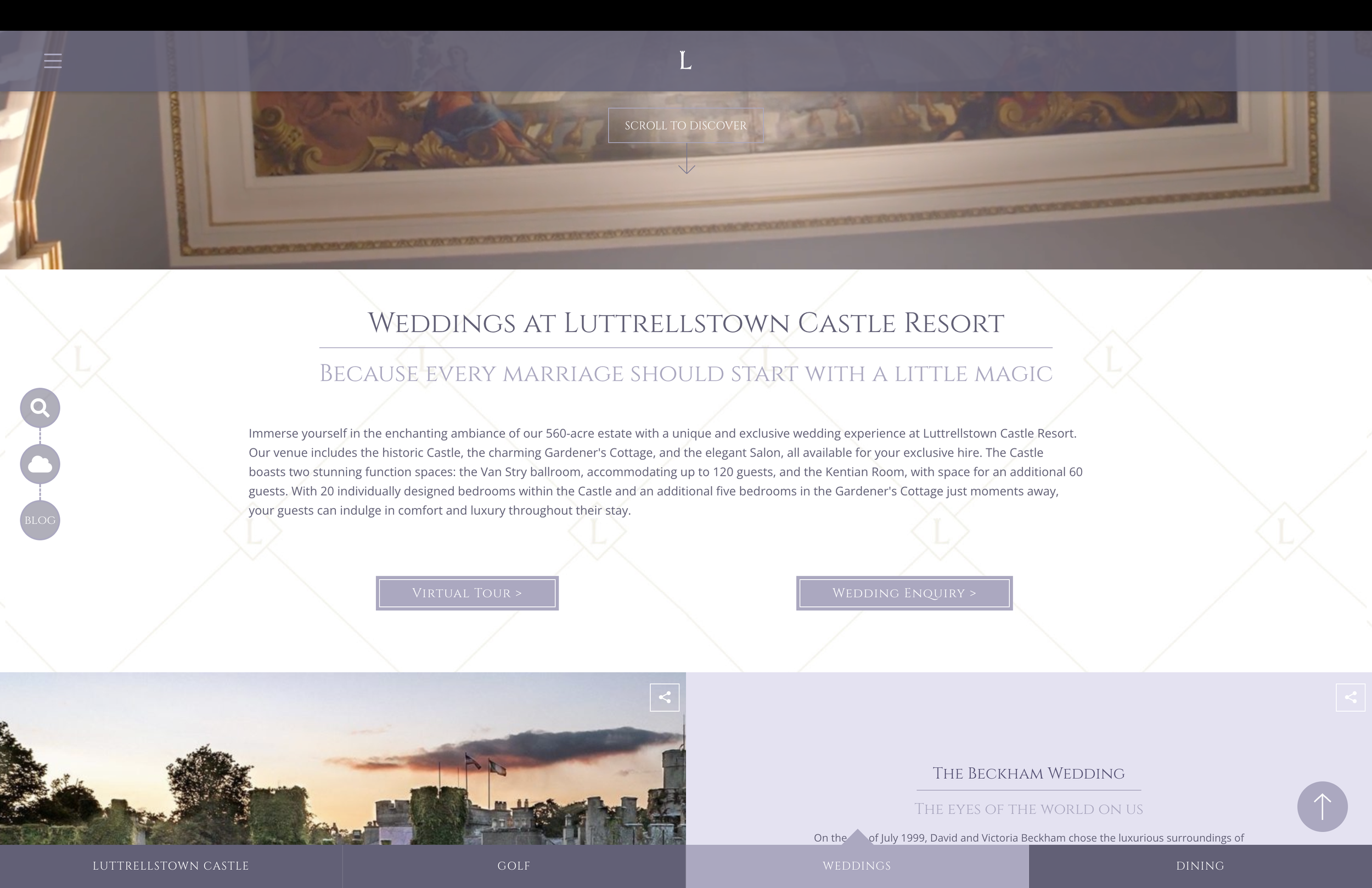 A carefully crafted paragraph of hotel website copy on weddings at Luttrellstown Castle Resort.