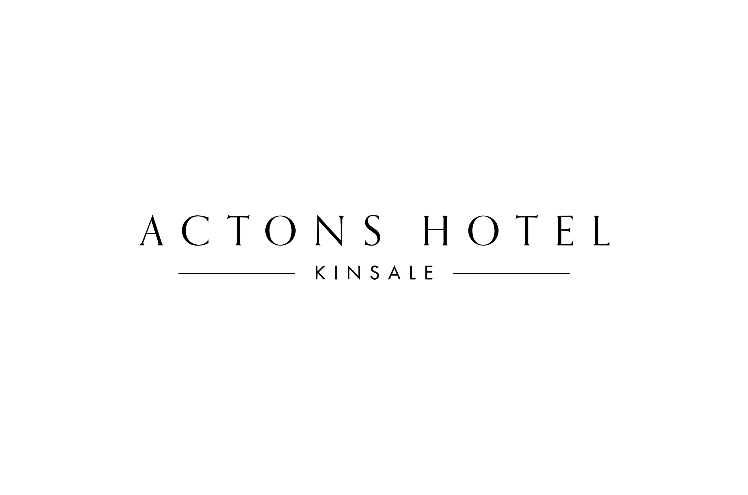 Very simple black and white logo featuring the words 'Actions Hotel Kinsale' in an elegant font.