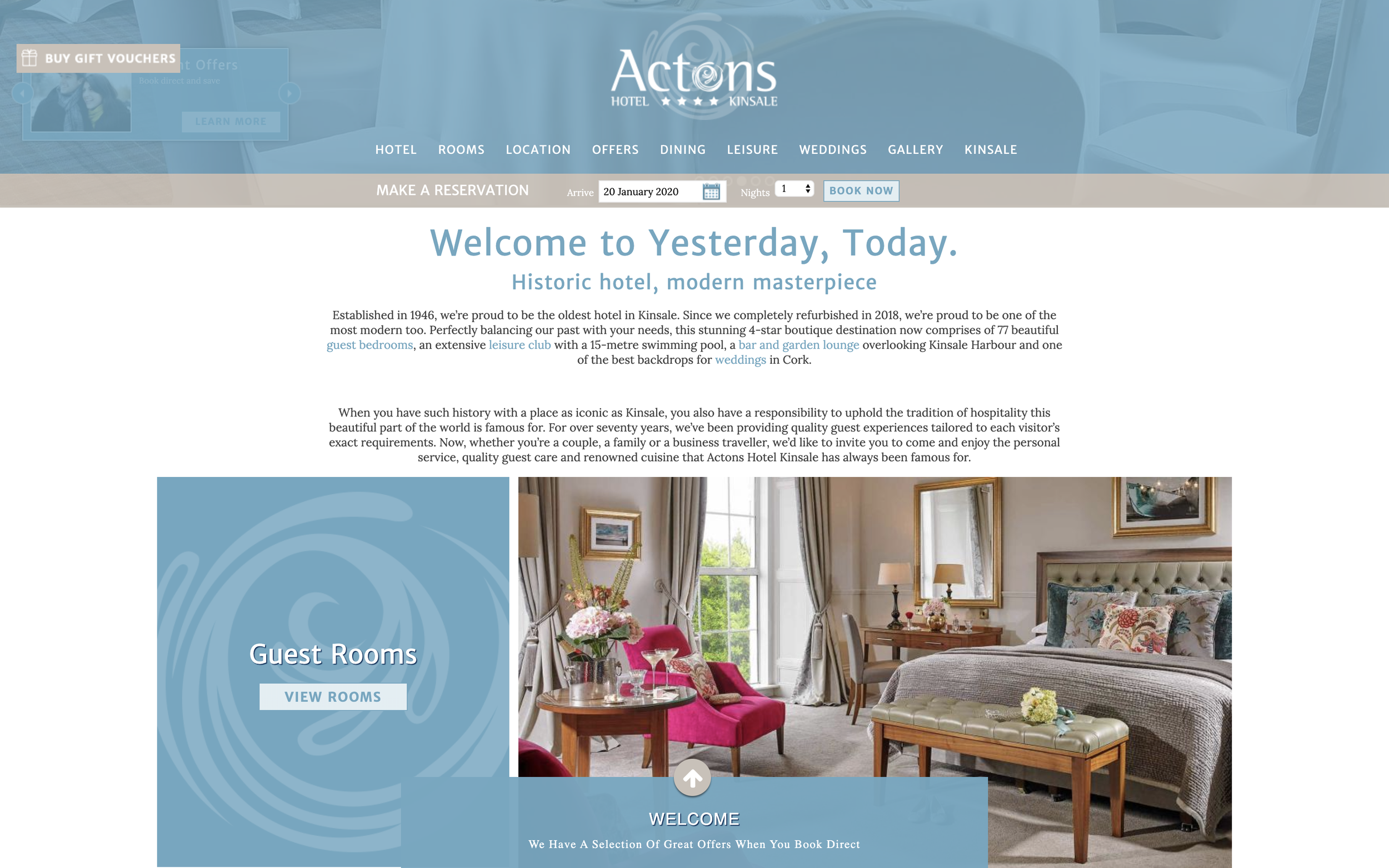 A short welcome to the hotel featuring the headline “Welcome to Yesterday, Today”.