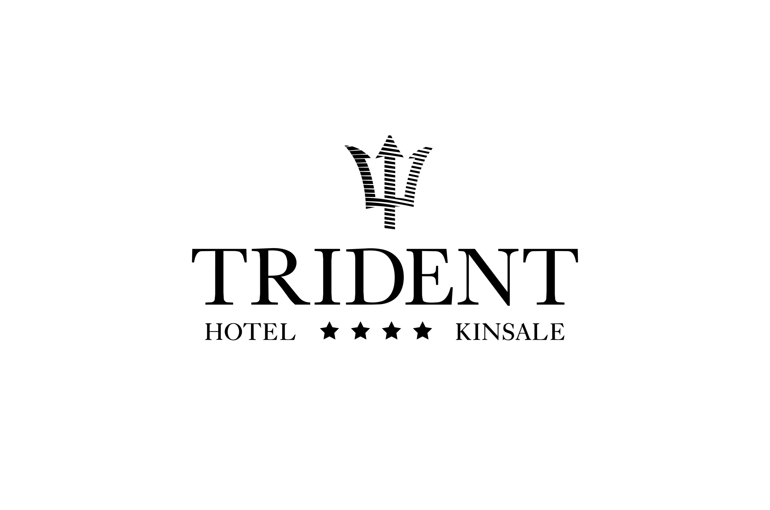Logo featuring a stylized black trident above the word Trident and five stars on a white background.