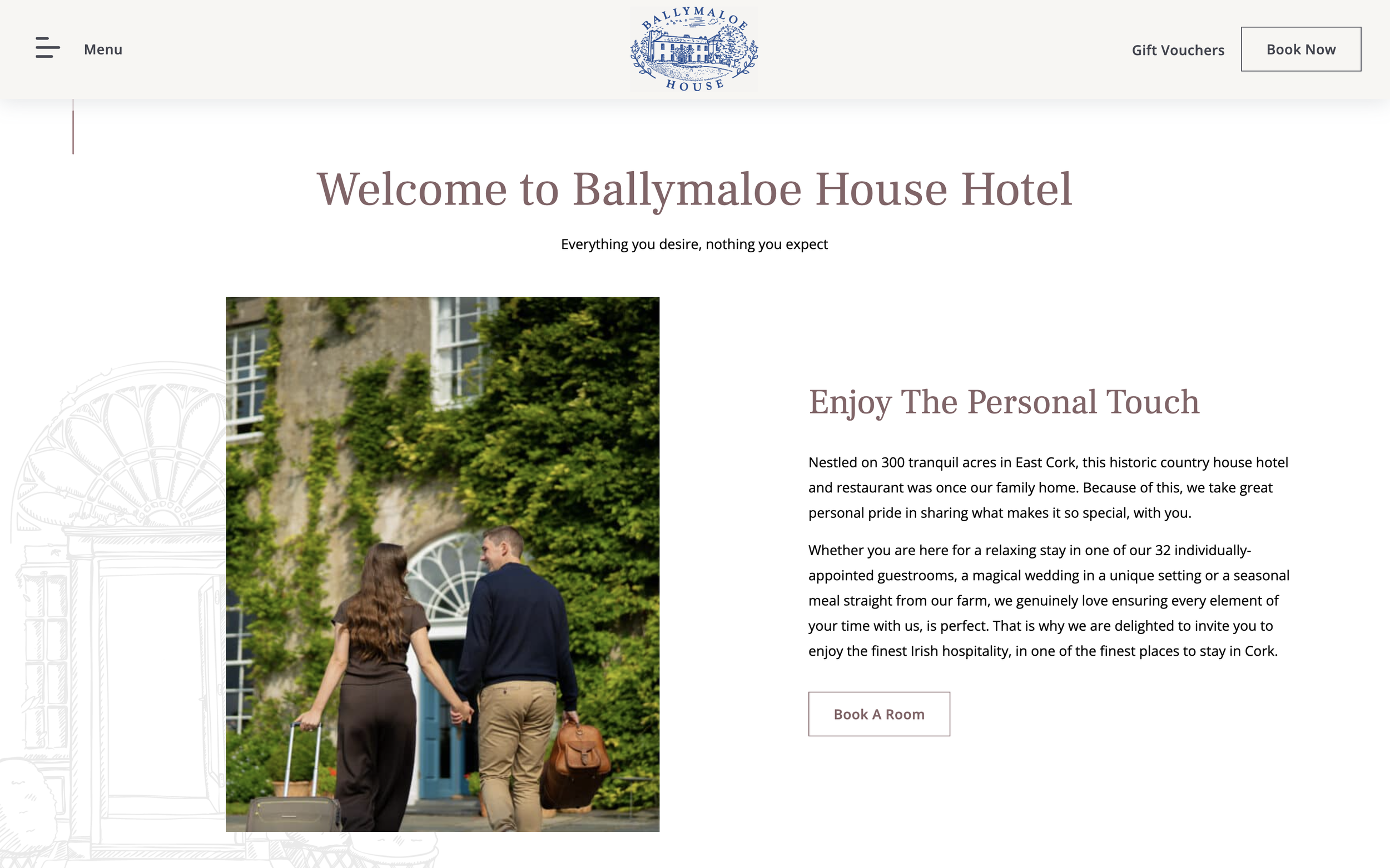 Two short and snappy paragraphs introducing website guests to Ballymaloe House Hotel.