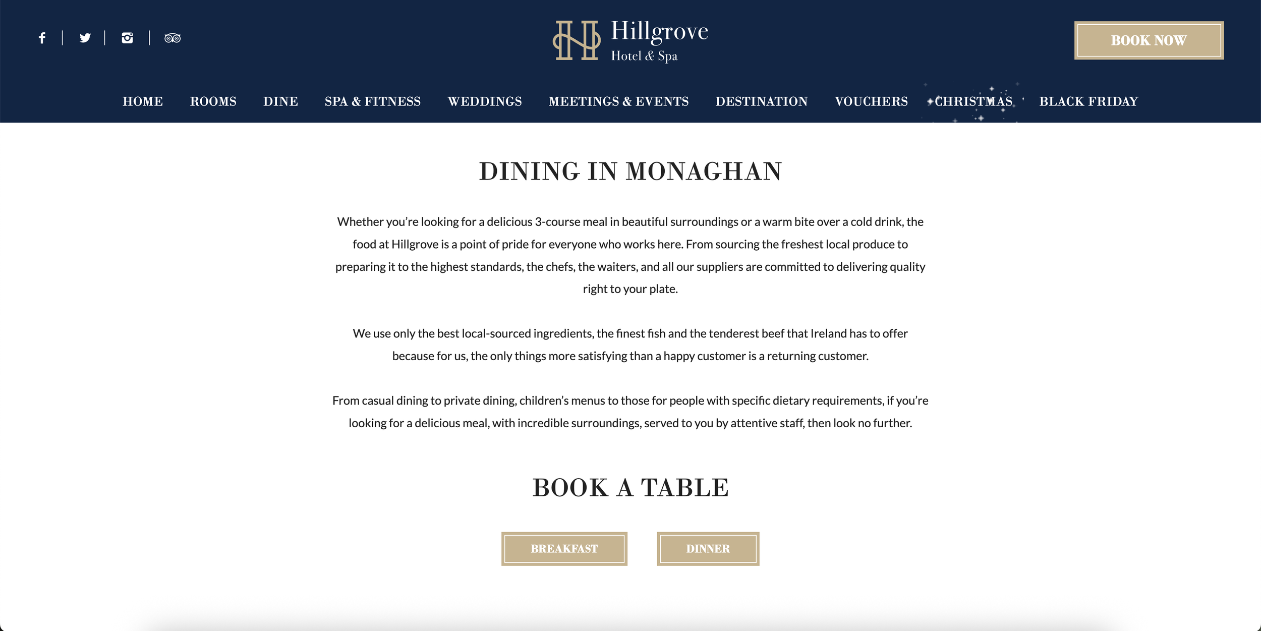 A short, professionally copywritten intro to the delicious dining available at The Hillgrove Hotel.