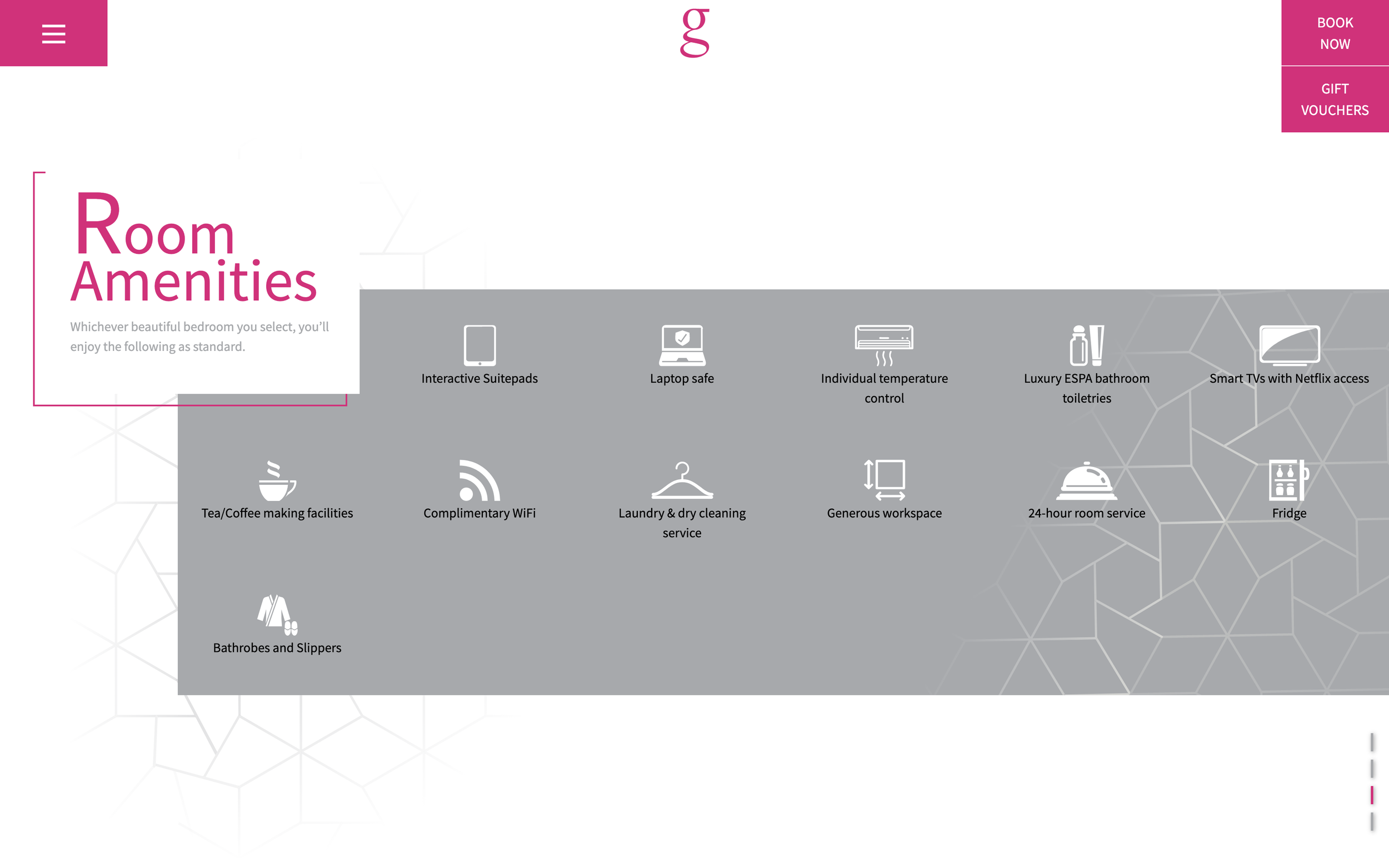 Small, simple line illustrated icons representing the various amenities in each guestroom.