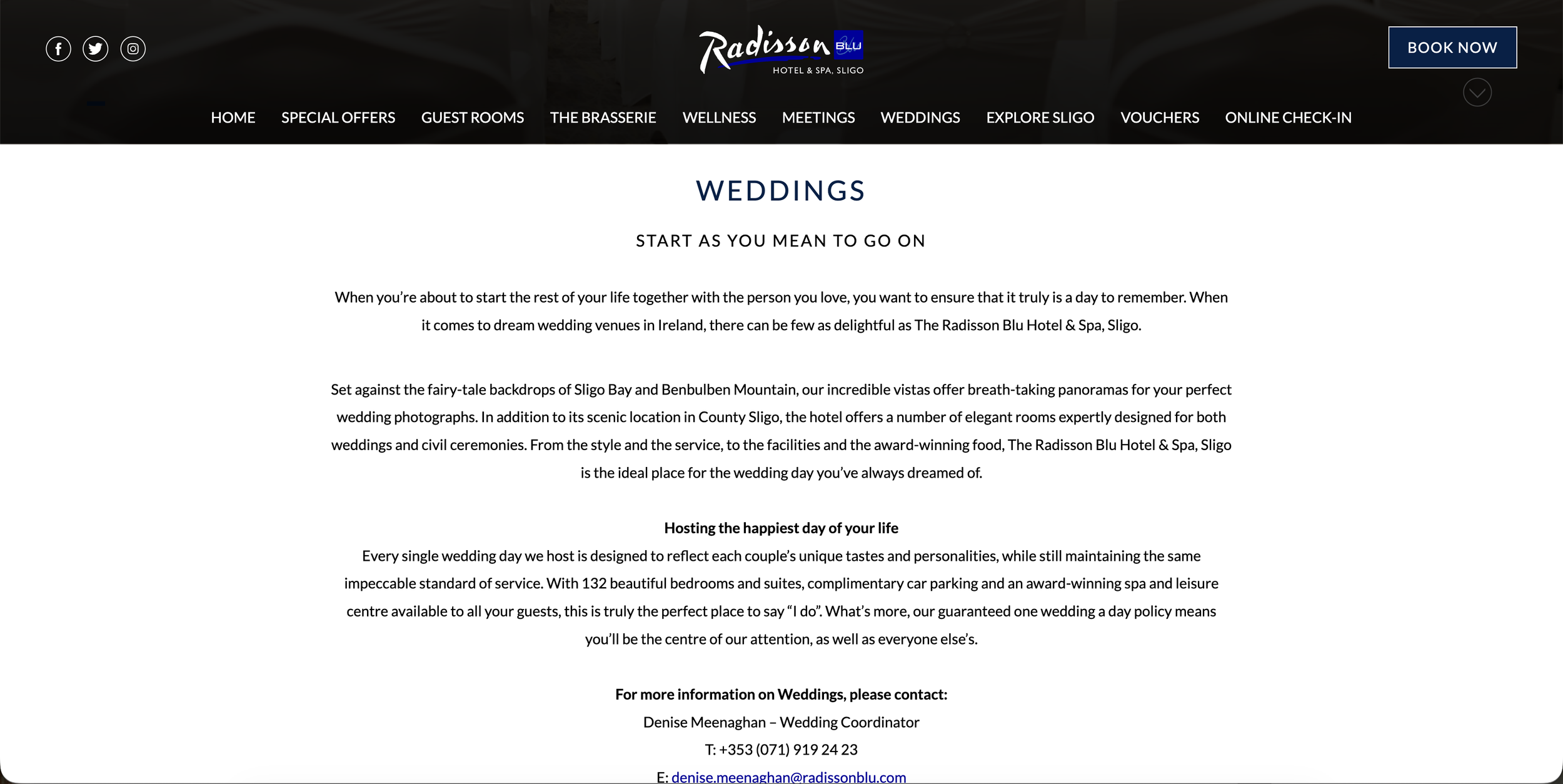 Thorough professionally crafted overview of weddings at the Radisson Blu Sligo and their features.