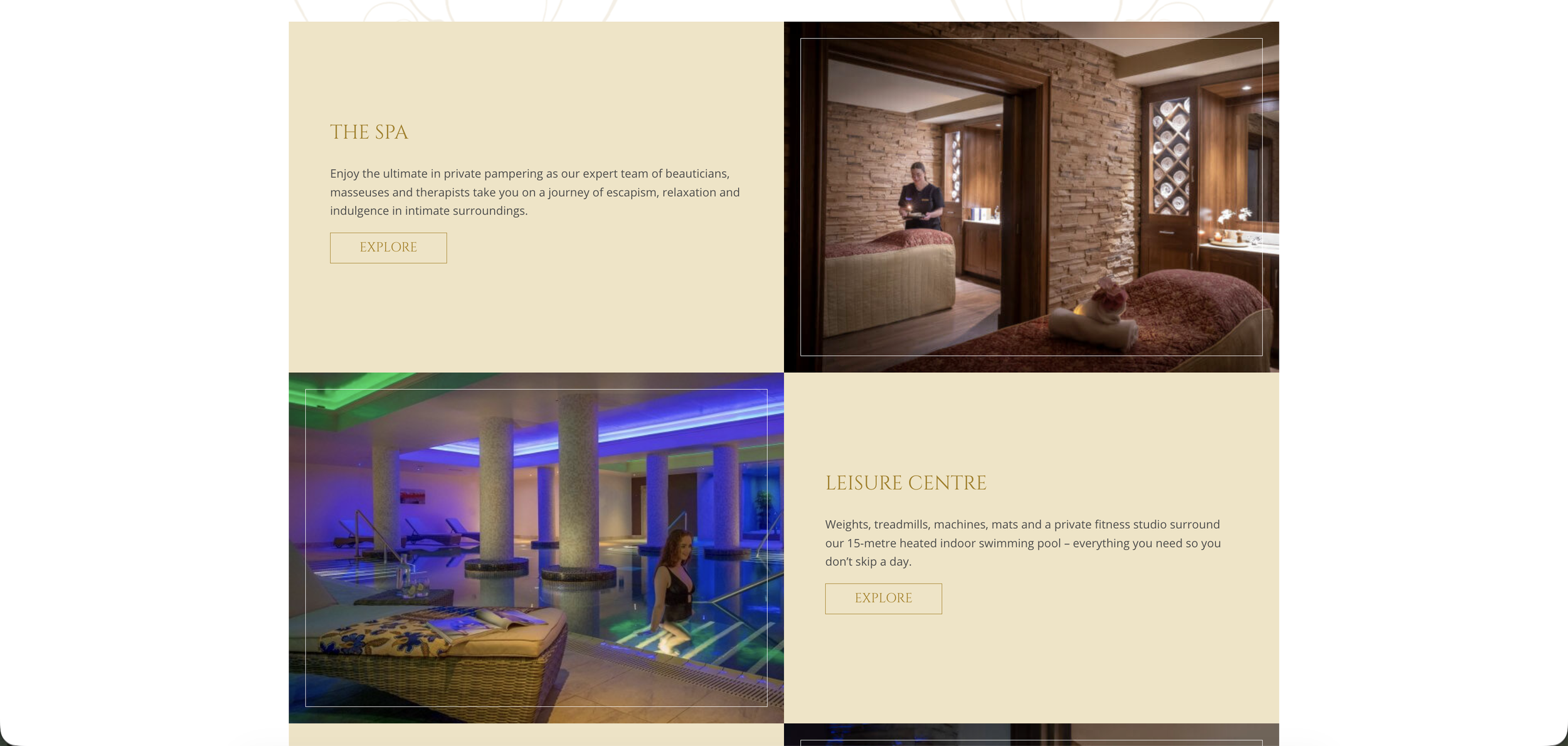 Info on the spa, next to its swimming pool alongside info on their spa next to its exclusive lobby.
