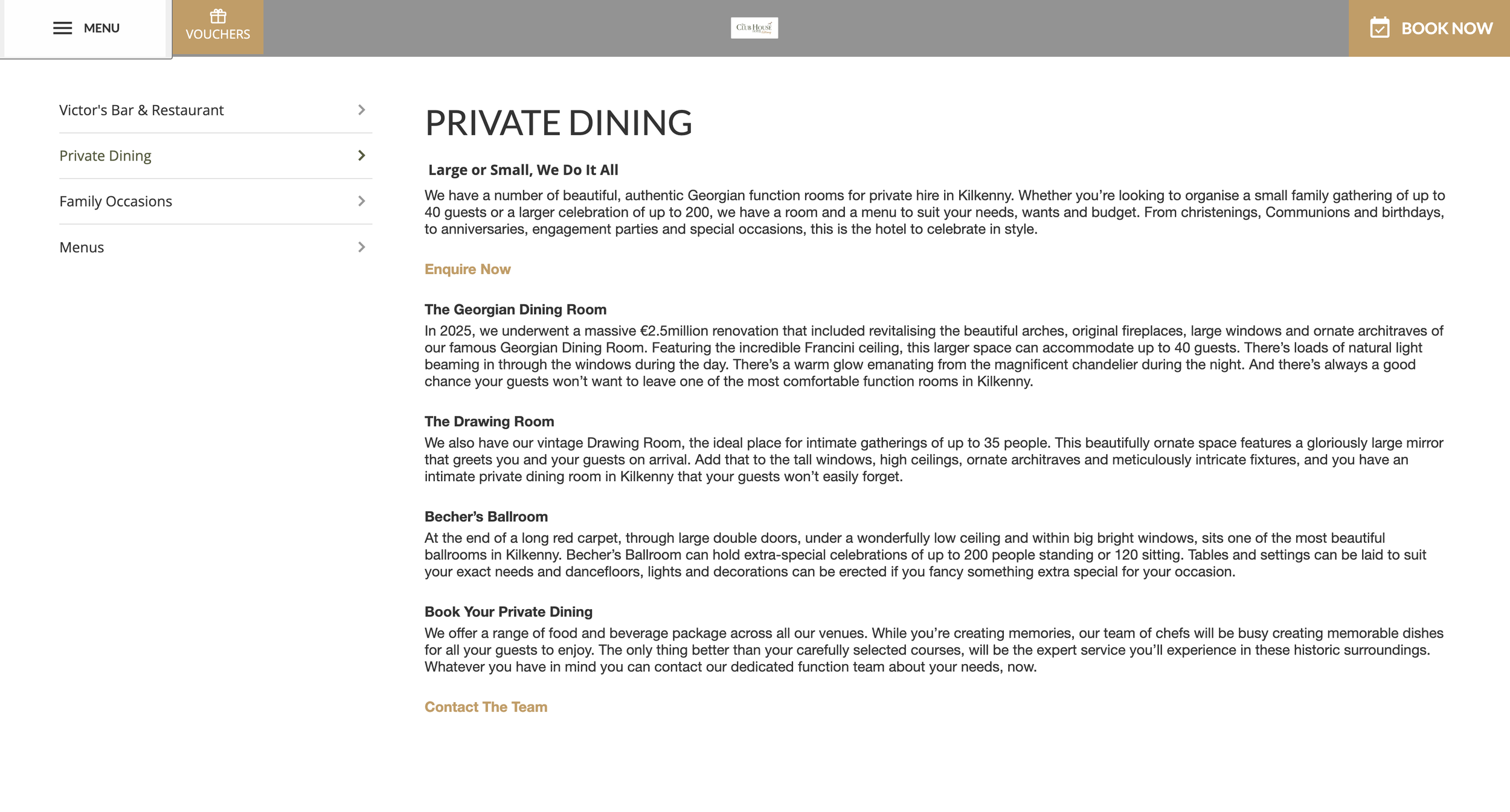 Comprehensive and professionally crafted overview of the hotel’s private dining offering.