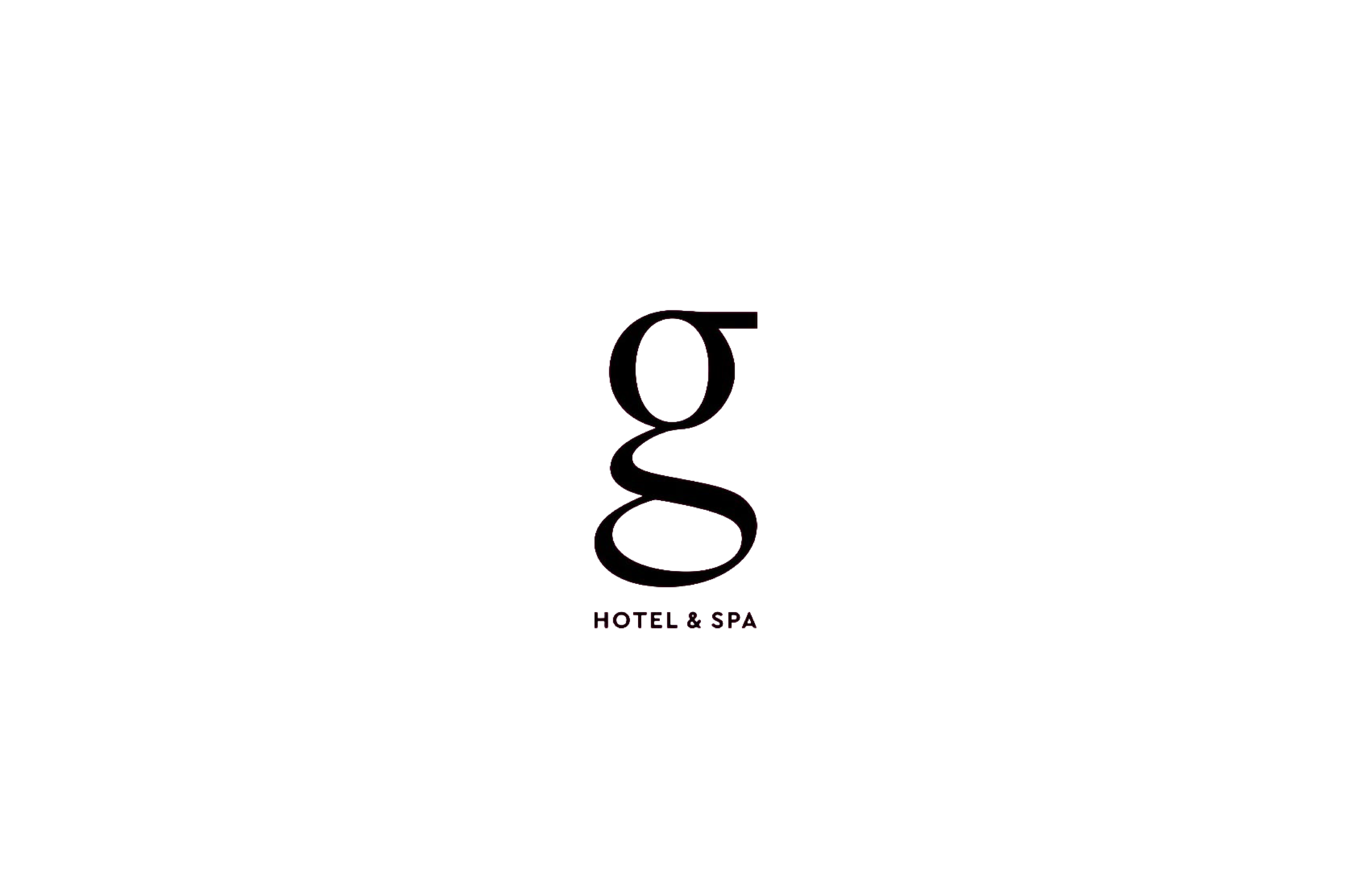 Black and white logo of G Hotel with letter 'g' prominent and words 'HOTEL & SPA' underneath.