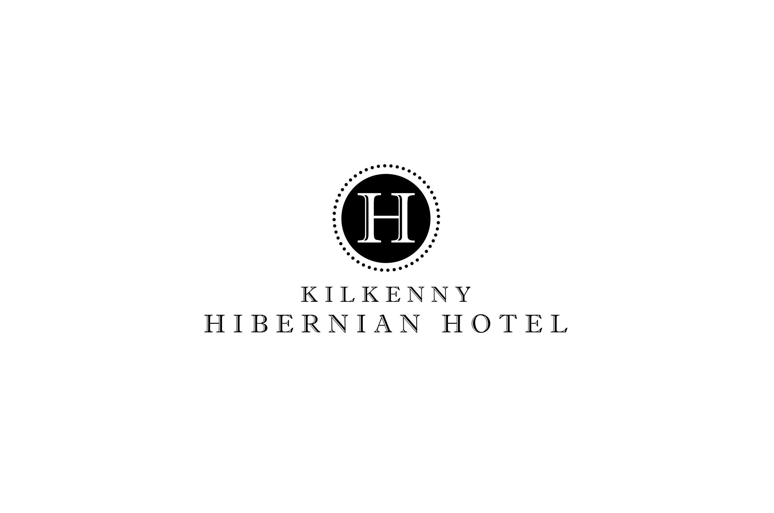 Logo of a large black circle with a white 'H' inside and 'Kilkenny Hibernian Hotel' written below.