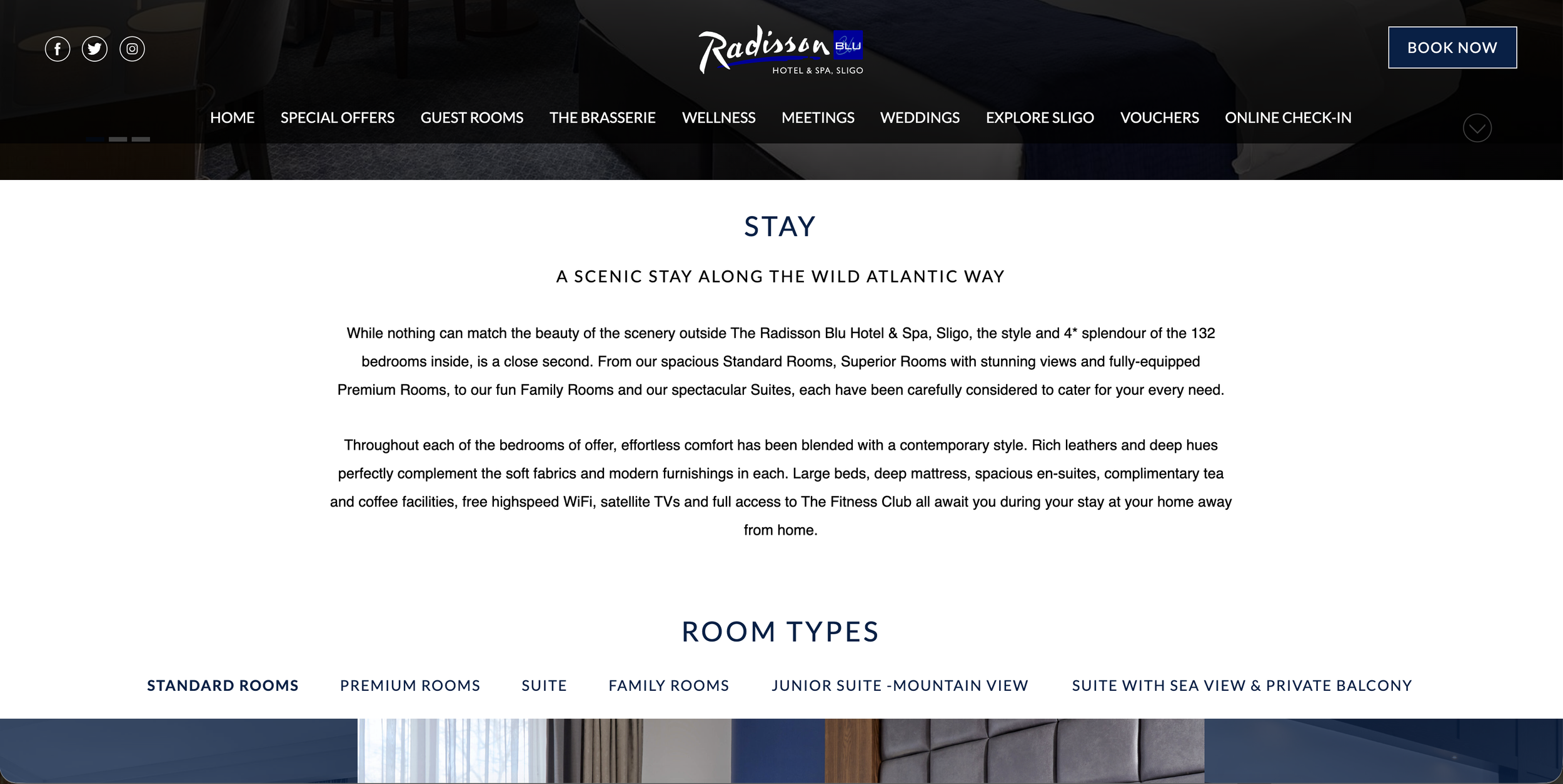 A carefully crafted text summary celebrating the accommodation features in the Radisson Blu Sligo.