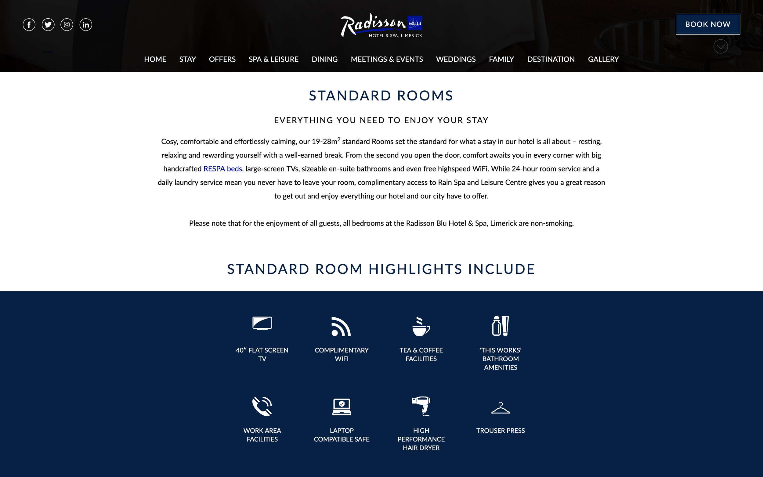 Small, simple line illustrated icons representing the various amenities in each guest room.