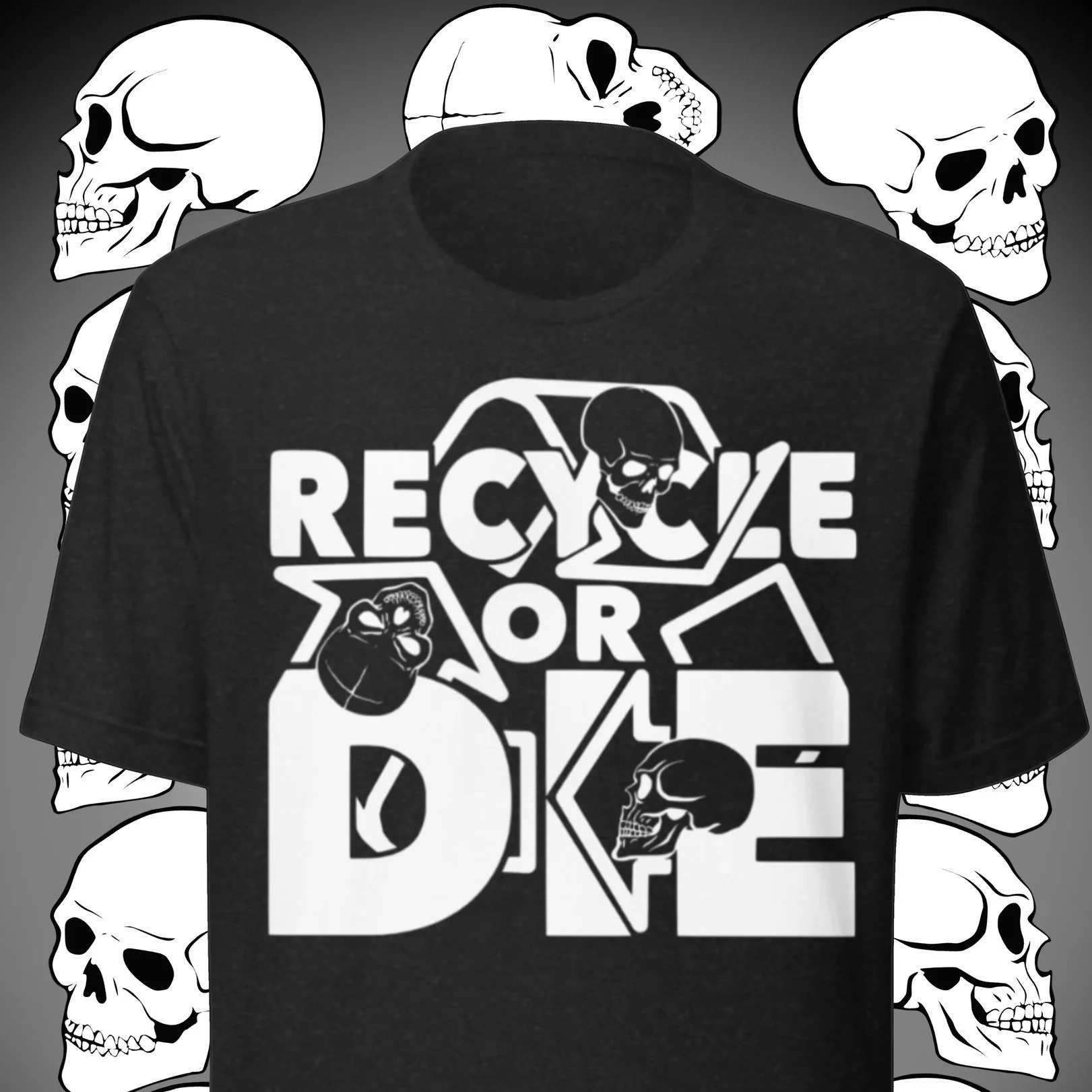 💀♻️

Front and center. No filter.

Recycle or Die &ndash; Skull Forward doesn&rsquo;t ease you into the message.

Wear it. Mean it.

👉 Shop now at shirtminimum.com

#RecycleOrDie #StatementTee #GraphicDesign #ShirtMinimum #PlasticKills