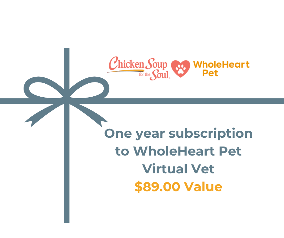 One year subscription to WholeHeart Pet Virtual Vet includes and additional 30 days free for a limited time!