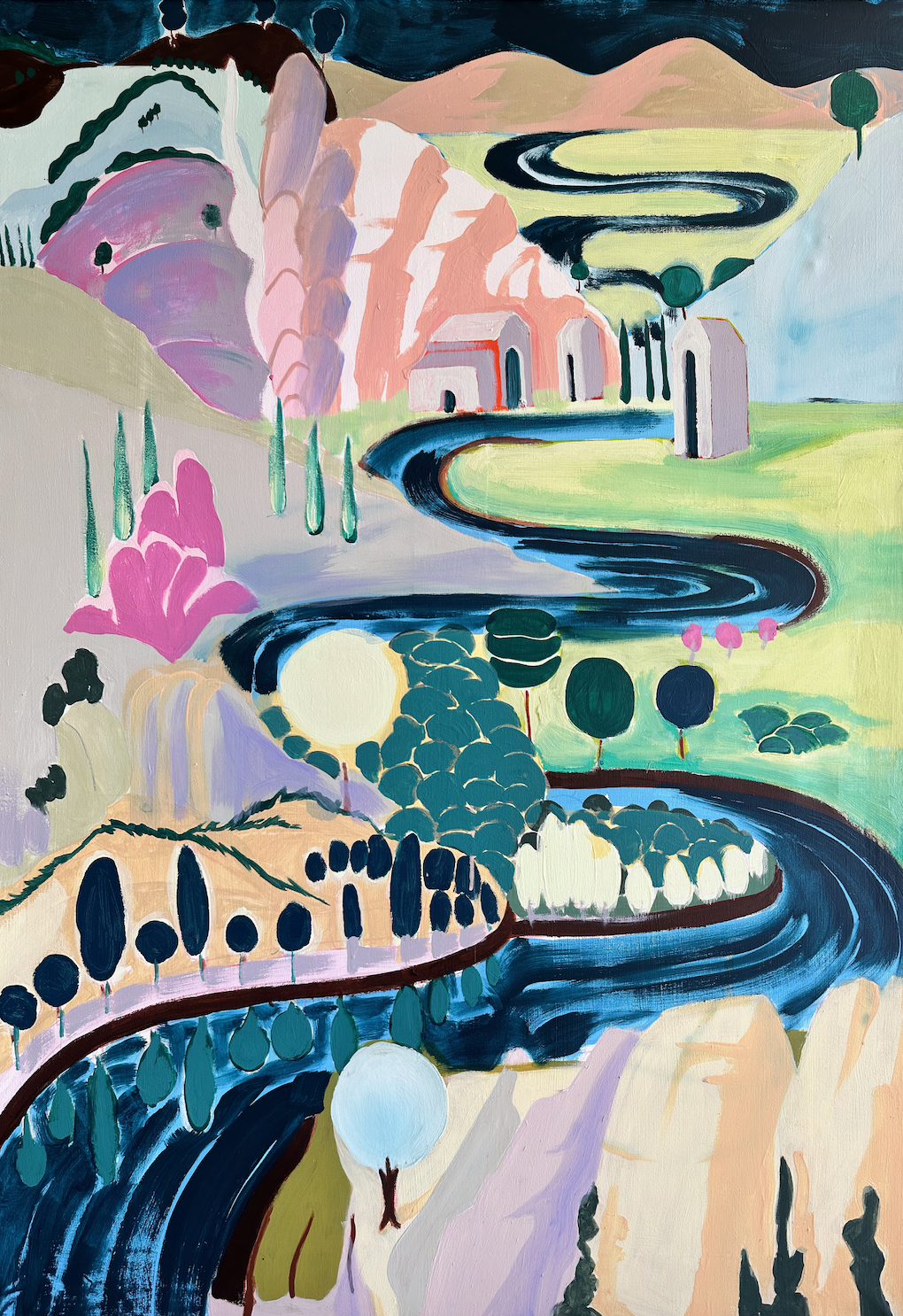 Antoine Carbonne, Fishy river solo III, 2024, Huile et acrylique sur toile, 130x89cm