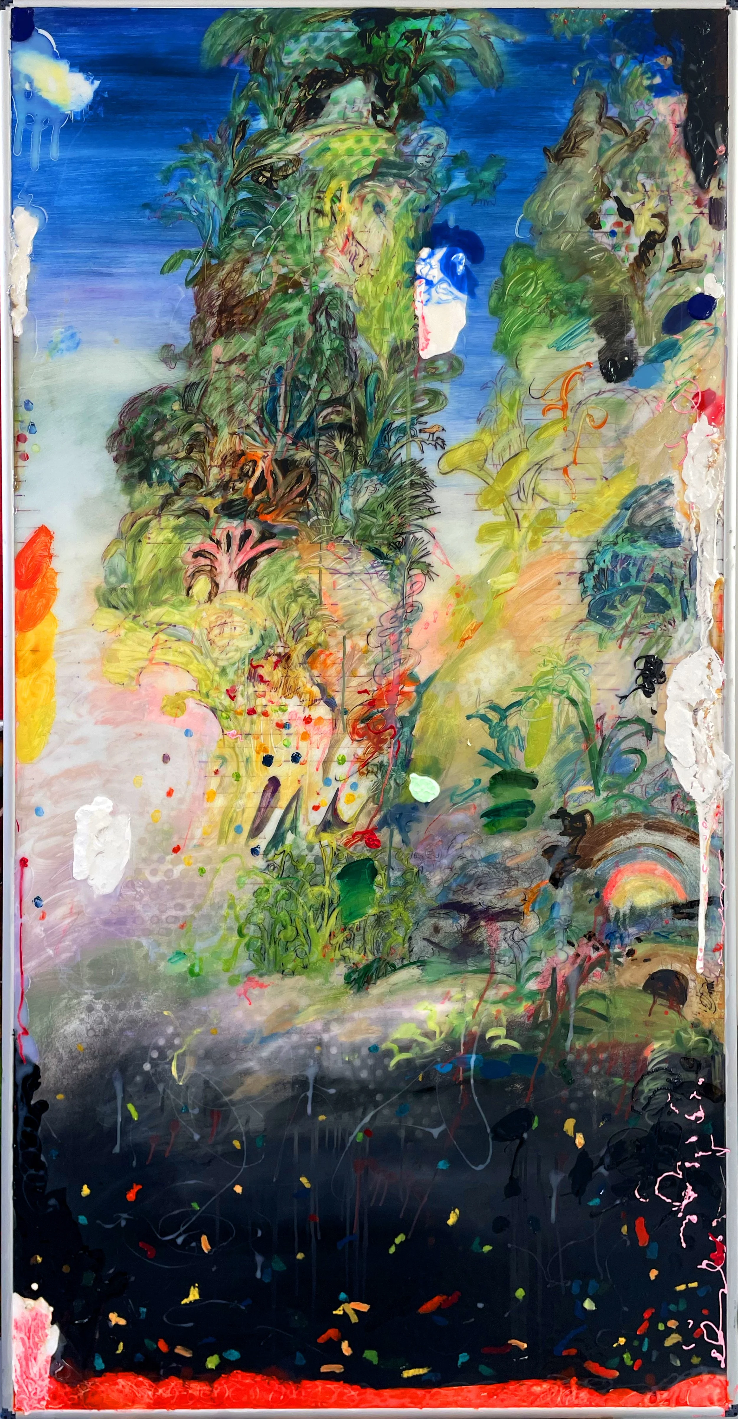 Louis Lanne, Sans titre, 2023, Technique mixte sur tableau blanc magnétique, 200x100cm